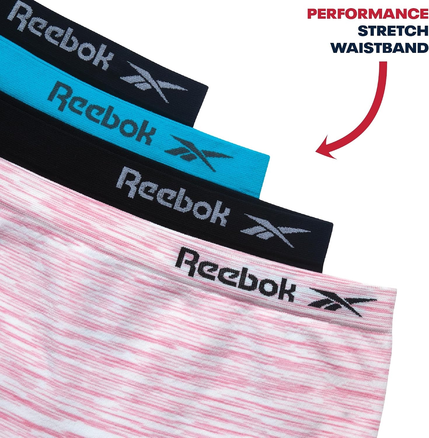 image:imageReebok Girls Boyshorts 4 Pack Performance Stretch Seamless Underwear Soft Easy Coverage for School Play and Lounging Smooth Fit Flexes Through Sports and SleepoversScuba BlueWhite SpacedyeBlackBlack