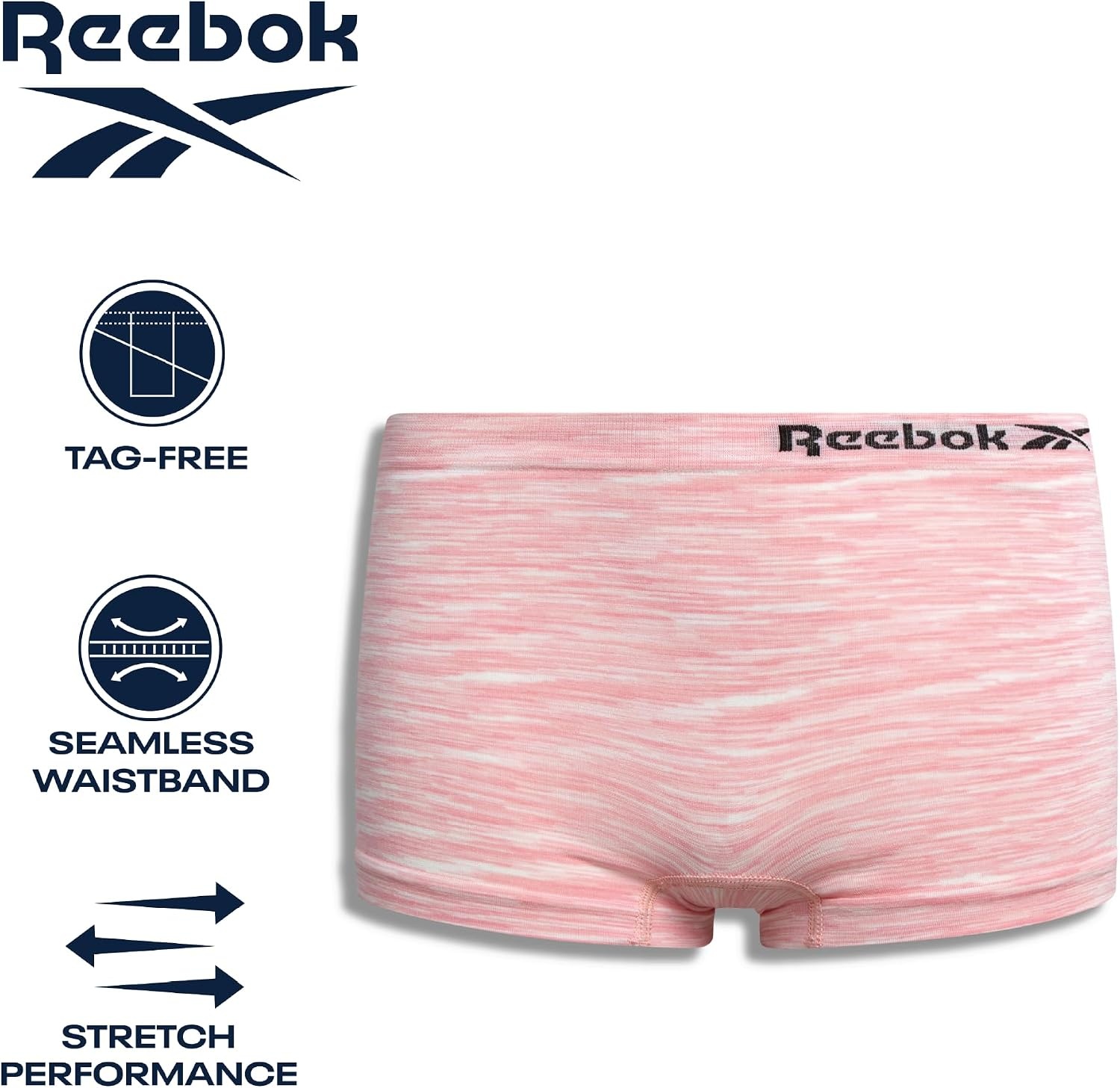 image:imageReebok Girls Boyshorts 4 Pack Performance Stretch Seamless Underwear Soft Easy Coverage for School Play and Lounging Smooth Fit Flexes Through Sports and SleepoversSteel GreyCarmine RoseScuba BlueWhite