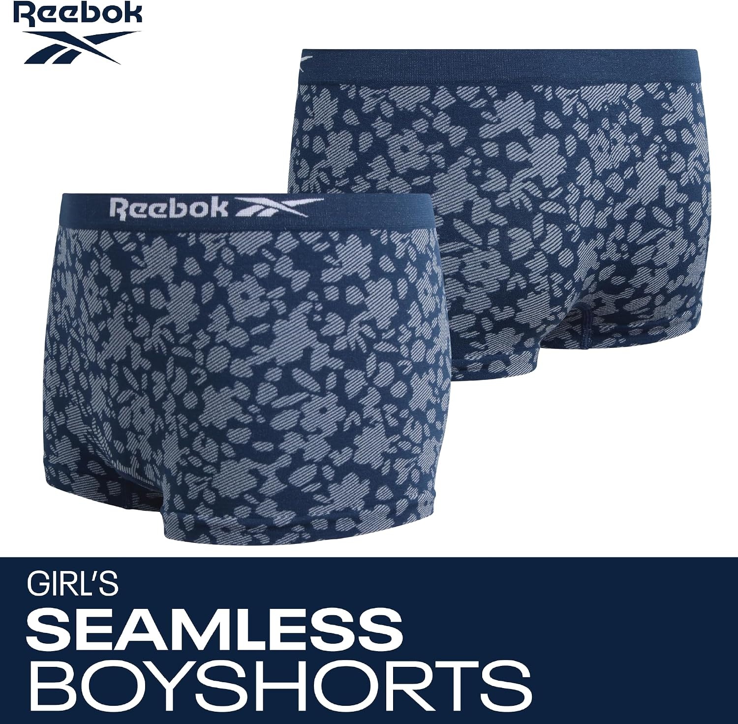 image:imageReebok Girls Boyshorts 4 Pack Performance Stretch Seamless Underwear Soft Easy Coverage for School Play and Lounging Smooth Fit Flexes Through Sports and SleepoversPrintPinkGreyBlack