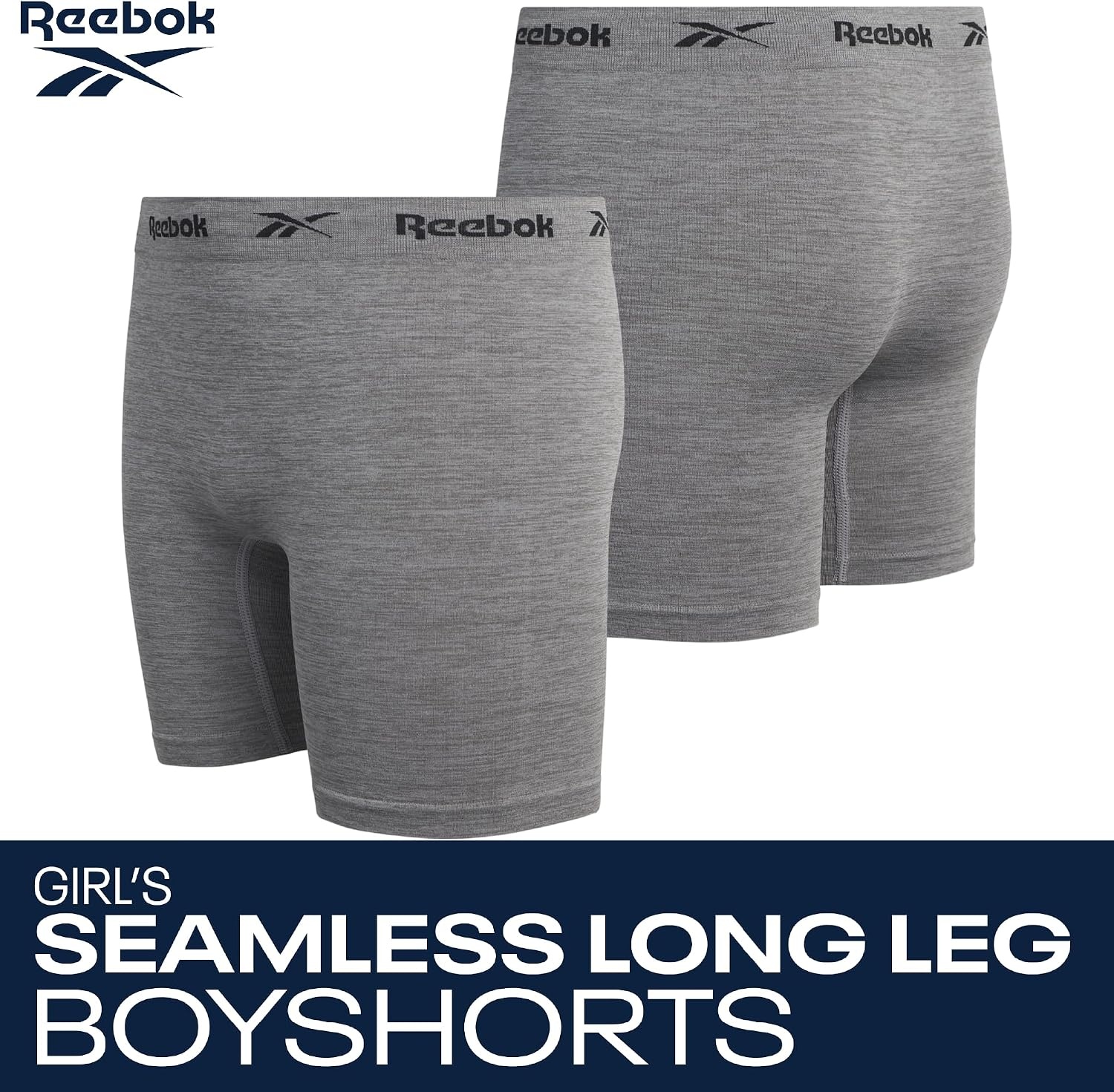 image:imageReebok Girls Boyshorts 4 Pack TagFree Seamless Long Leg Boxers 5 Inseam Soft IrritationFree Comfort for Active Kids Supportive FullCoverage Fit Through Every ActivityGreyBlackWhiteBlue