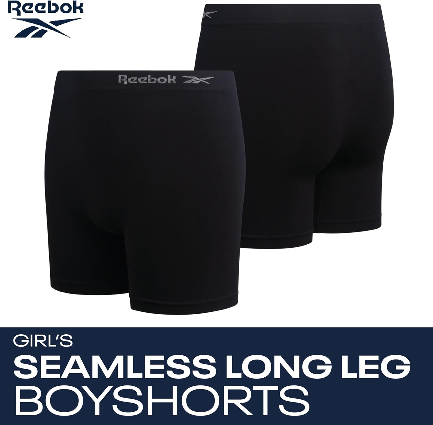 image:imageReebok Girls Boyshorts 4 Pack TagFree Seamless Long Leg Boxers 5 Inseam Soft IrritationFree Comfort for Active Kids Supportive FullCoverage Fit Through Every ActivityAll Jet Black