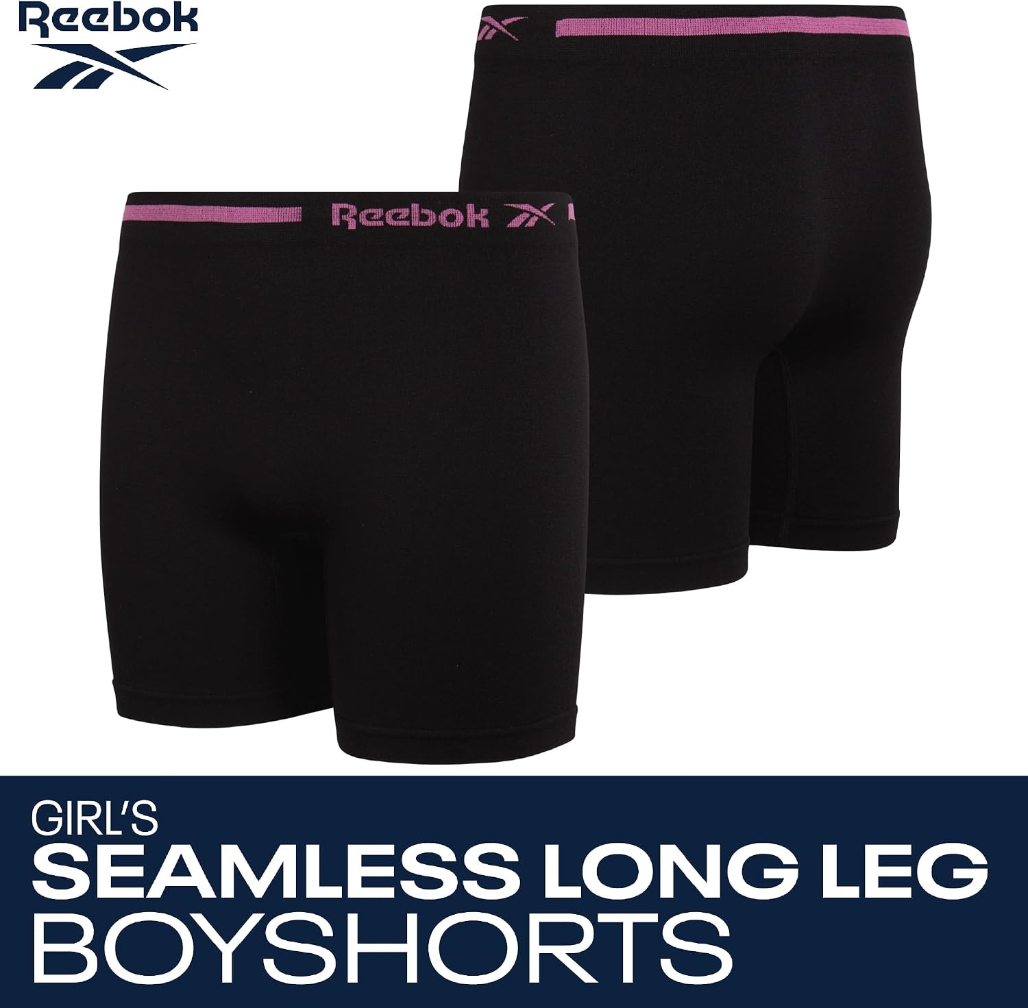image:imageReebok Girls Boyshorts 4 Pack TagFree Seamless Long Leg Boxers 5 Inseam Soft IrritationFree Comfort for Active Kids Supportive FullCoverage Fit Through Every ActivityBlack Contrast