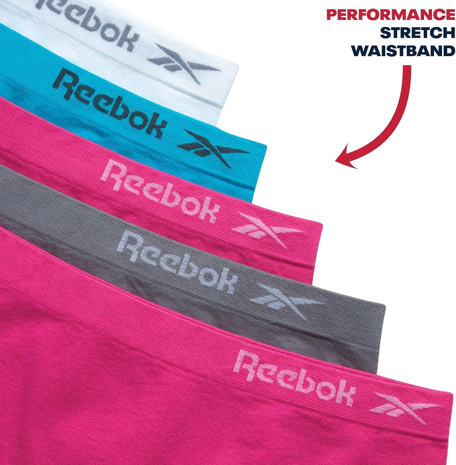image:imageReebok Girls Boyshorts 5 Pack Soft Seamless Brief Underwear for Girls  TagFree Smooth Construction Ensures WorryFree Play She Stays Comfortable All Day Through School and SportsSteel GreyCarmine RoseScuba BlueWhite