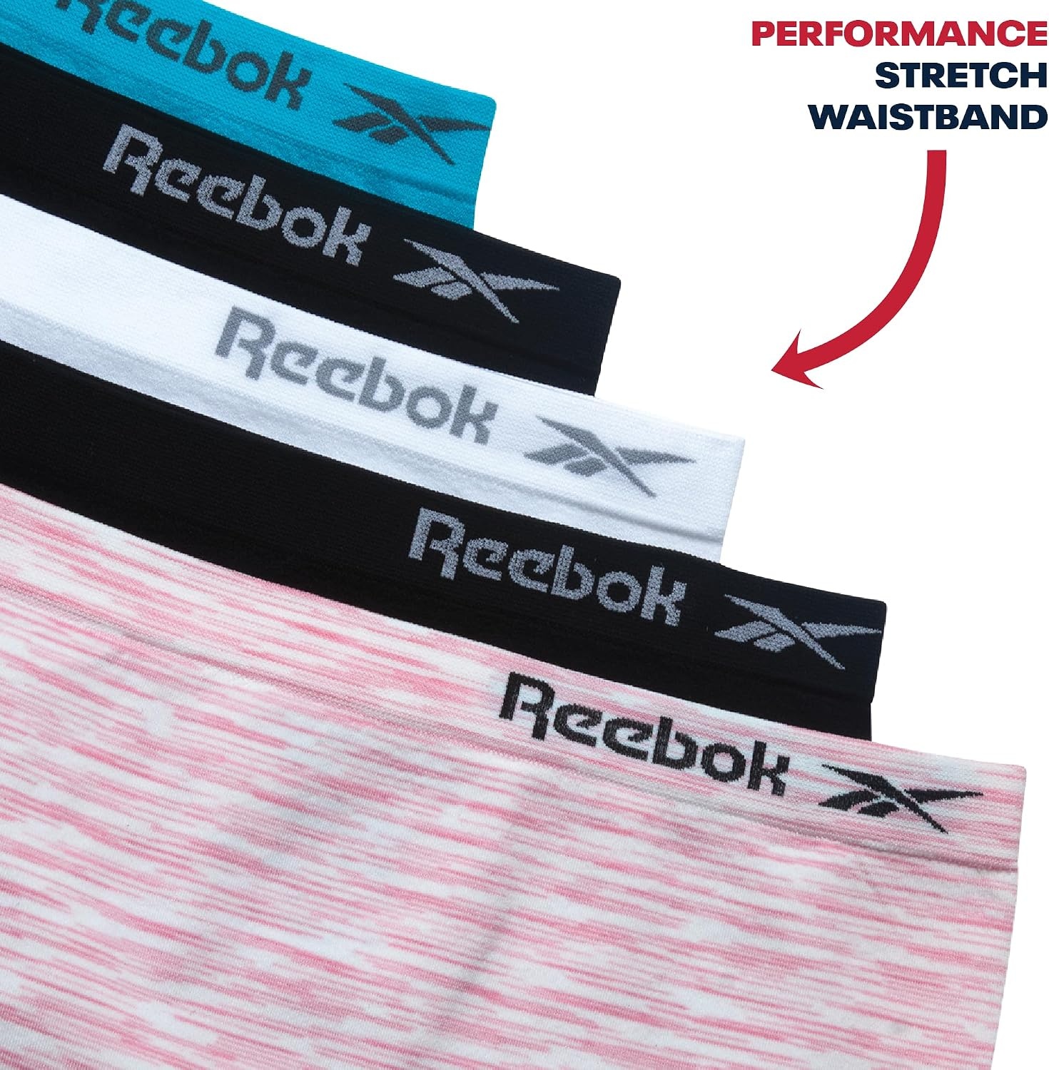 image:imageReebok Girls Boyshorts 5 Pack Soft Seamless Brief Underwear for Girls  TagFree Smooth Construction Ensures WorryFree Play She Stays Comfortable All Day Through School and SportsScuba BlueWhite SpacedyeBlackWhite