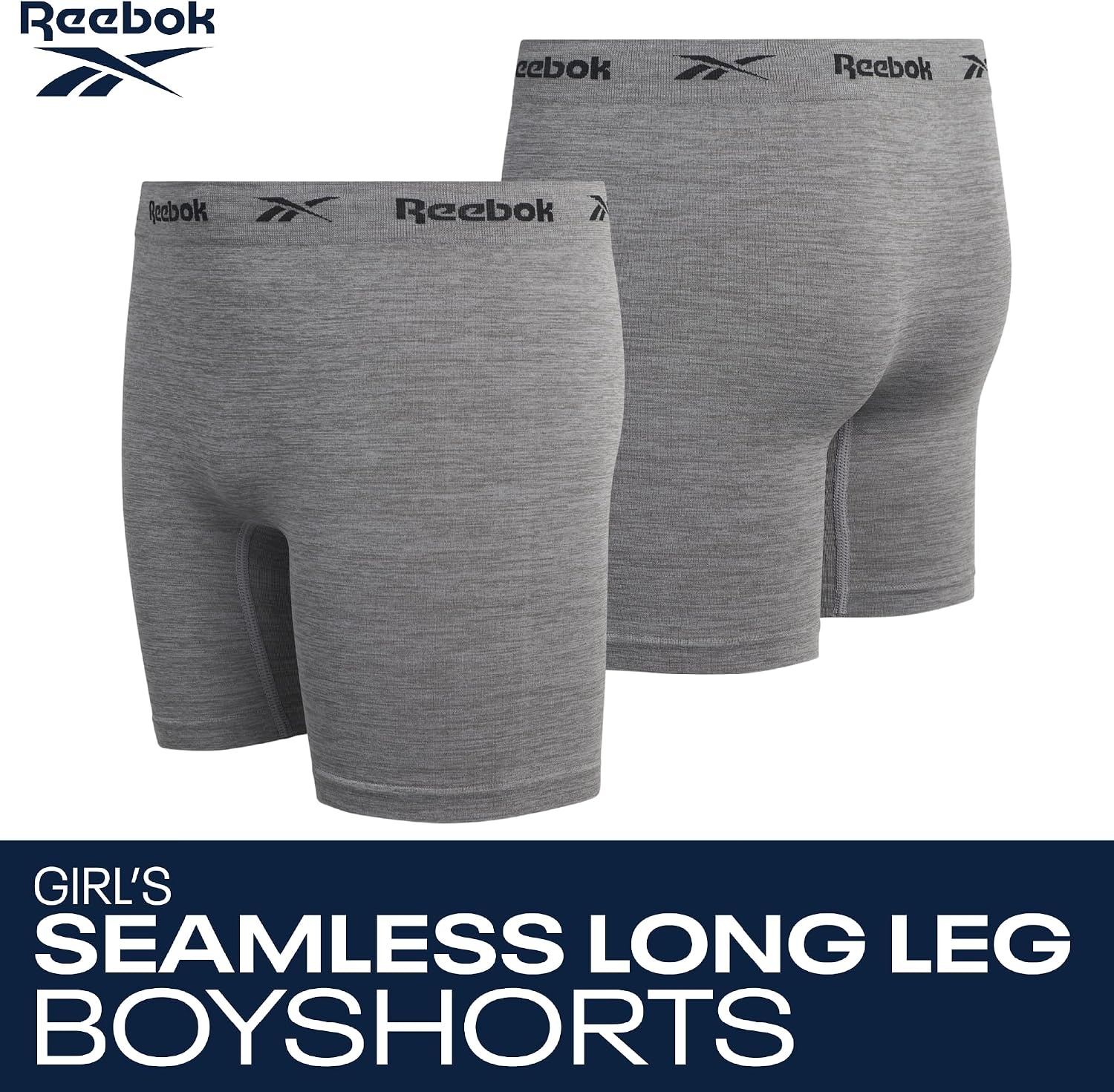 image:imageReebok Girls Boyshorts 8 Pack Soft Stretch Seamless Long Leg Underwear 5 Smooth Flexible Construction Gives Active Kids FullCoverage Comfort That Moves Through Every ActivityGreyBlackWhiteBlue