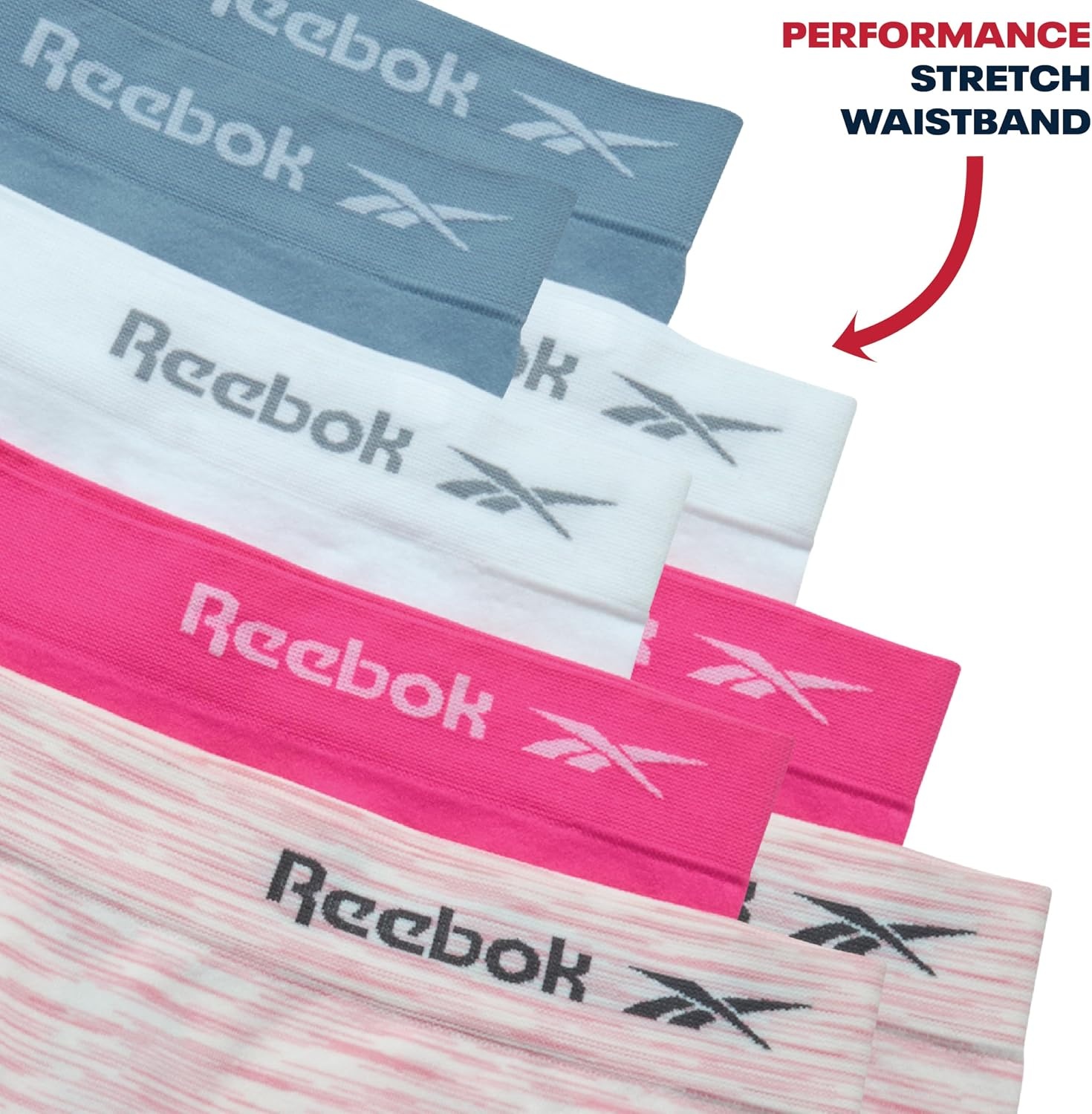 image:imageReebok Girls Boyshorts 8 Pack Soft Stretch Seamless Long Leg Underwear 5 Smooth Flexible Construction Gives Active Kids FullCoverage Comfort That Moves Through Every ActivityWhiteFaded DenimWhite SpacedyeBright Pink