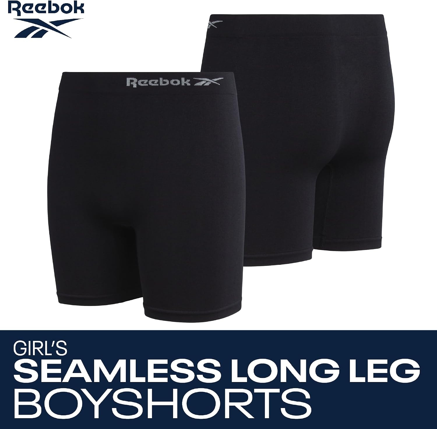 image:imageReebok Girls Boyshorts 8 Pack Soft Stretch Seamless Long Leg Underwear 5 Smooth Flexible Construction Gives Active Kids FullCoverage Comfort That Moves Through Every ActivityAll Black