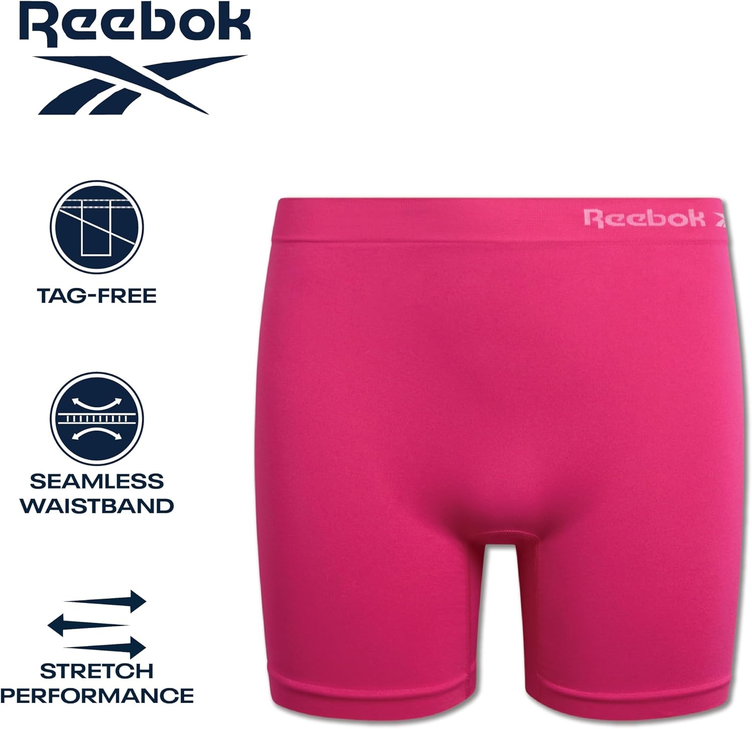 image:imageReebok Girls Boyshorts 8 Pack Soft Stretch Seamless Long Leg Underwear 5 Smooth Flexible Construction Gives Active Kids FullCoverage Comfort That Moves Through Every ActivityWhiteFaded DenimWhite SpacedyeBright Pink