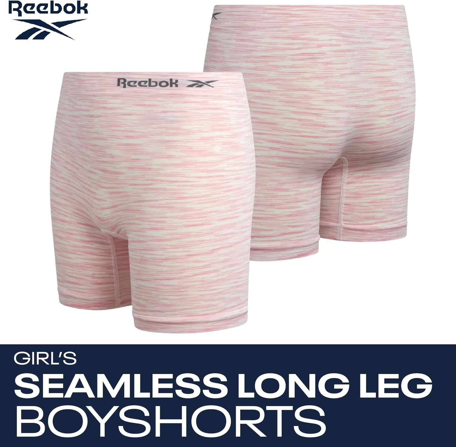 image:imageReebok Girls Boyshorts 8 Pack Soft Stretch Seamless Long Leg Underwear 5 Smooth Flexible Construction Gives Active Kids FullCoverage Comfort That Moves Through Every ActivityWhiteFaded DenimWhite SpacedyeBright Pink