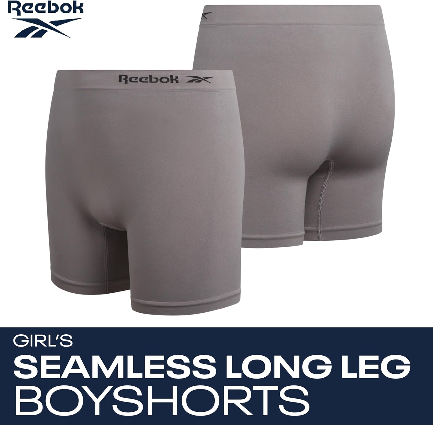 image:imageReebok Girls Boyshorts 8 Pack Soft Stretch Seamless Long Leg Underwear 5 Smooth Flexible Construction Gives Active Kids FullCoverage Comfort That Moves Through Every ActivityBlackSteel Grey