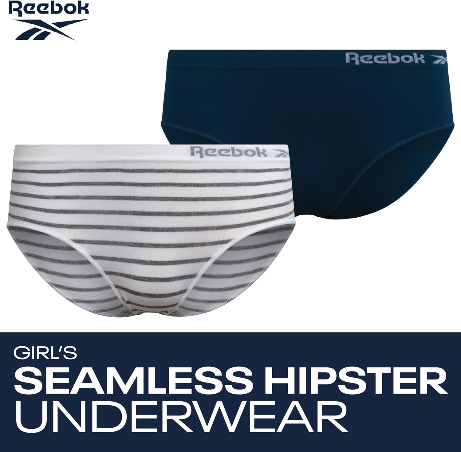 image:imageReebok Girls Hipster Panties 10 Pack Soft Stretch Seamless Underwear Breathable MoistureWicking Fabric Keeps Her Fresh and Confident Everyday Smooth Comfort in Every MoveWhiteMajolica BlueWhite StripeCarmine Rose