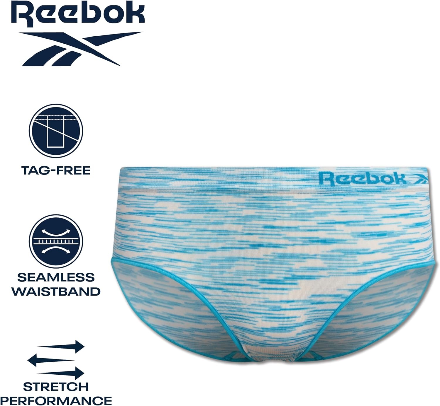 image:imageReebok Girls Hipster Panties 10 Pack Soft Stretch Seamless Underwear Breathable MoistureWicking Fabric Keeps Her Fresh and Confident Everyday Smooth Comfort in Every MovePink JacquardScuba Blue SpacedyeWhite StripeBlack