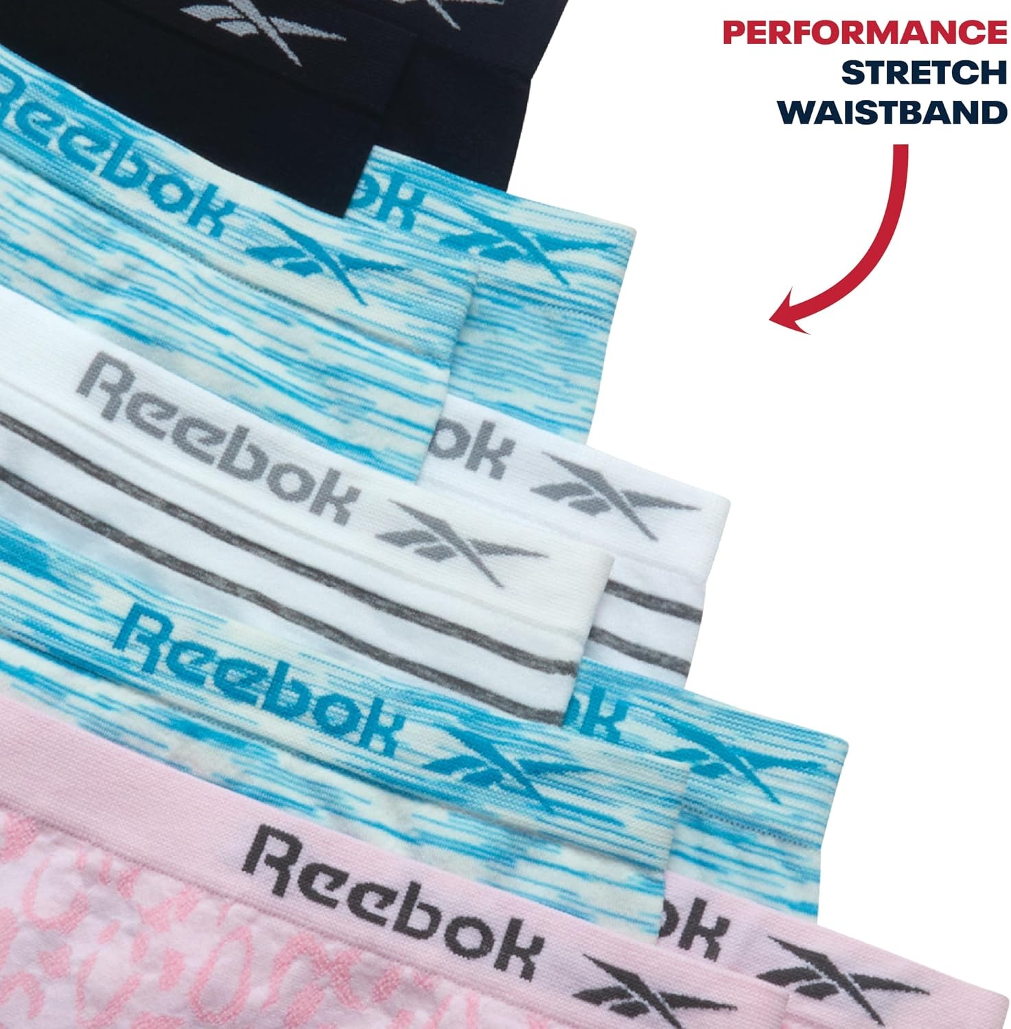 image:imageReebok Girls Hipster Panties 10 Pack Soft Stretch Seamless Underwear Breathable MoistureWicking Fabric Keeps Her Fresh and Confident Everyday Smooth Comfort in Every MovePink JacquardScuba Blue SpacedyeWhite StripeBlack