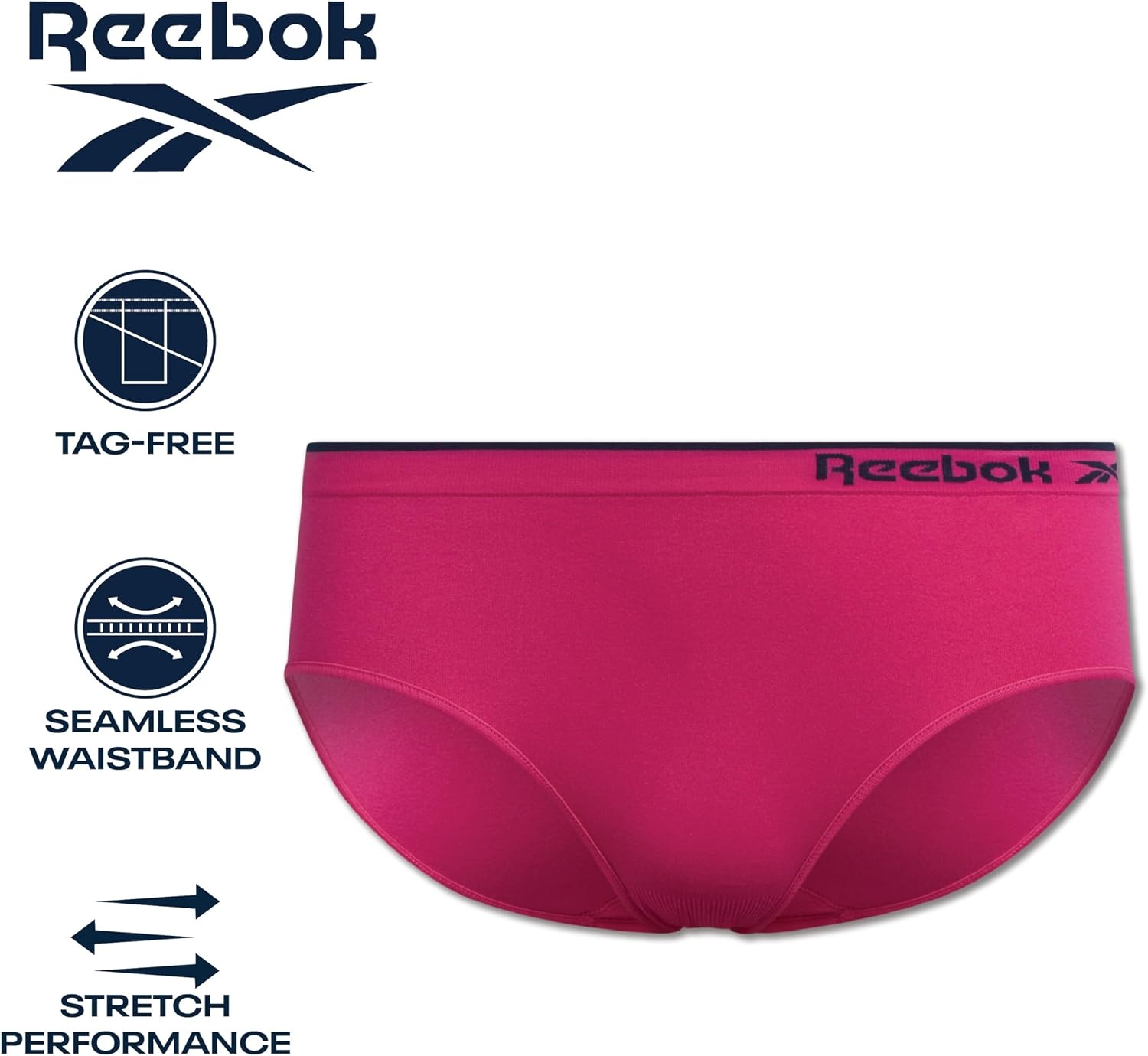 image:imageReebok Girls Hipster Panties 10 Pack Soft Stretch Seamless Underwear Breathable MoistureWicking Fabric Keeps Her Fresh and Confident Everyday Smooth Comfort in Every MoveWhiteMajolica BlueWhite StripeCarmine Rose
