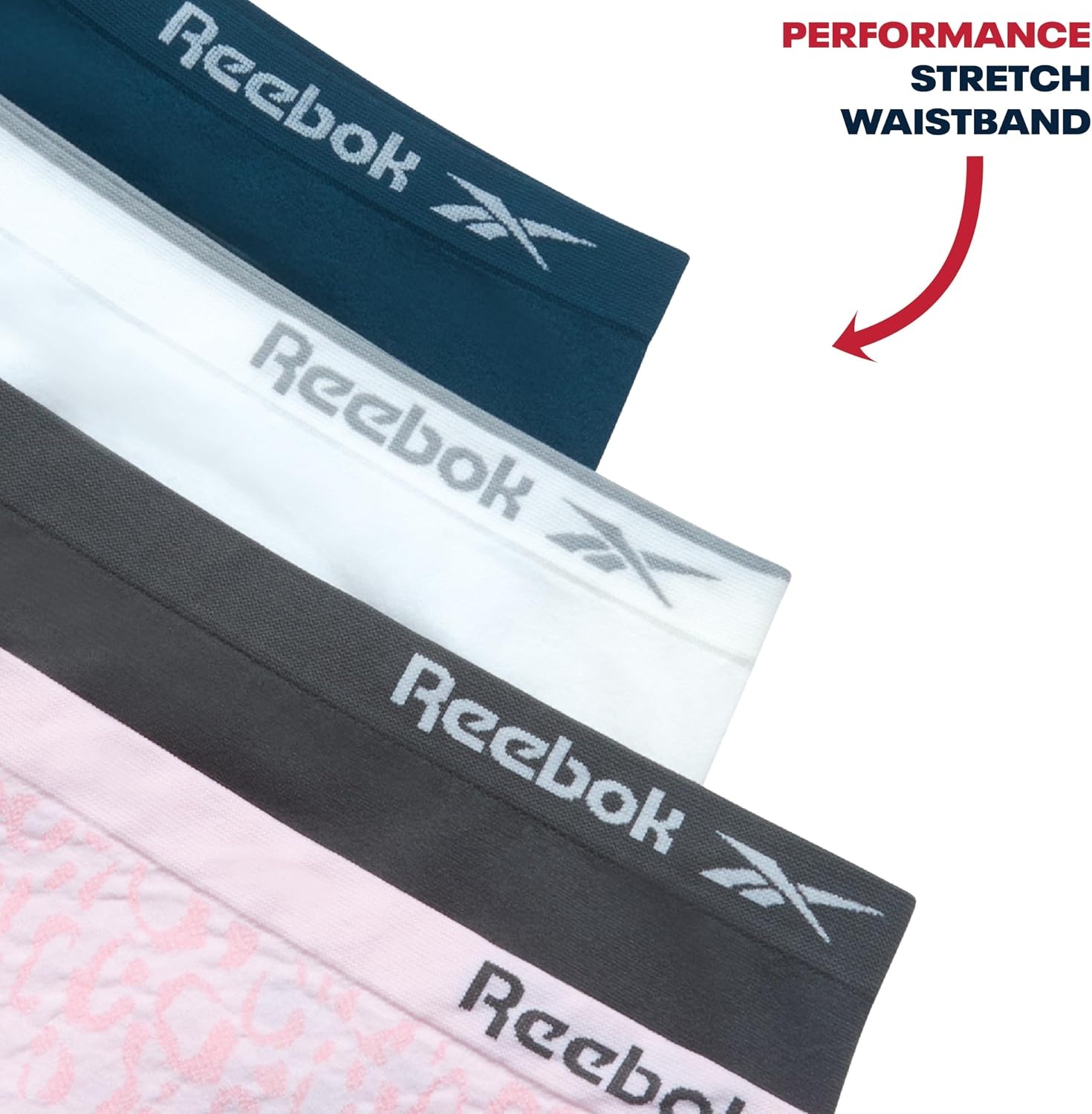 image:imageReebok Girls Hipster Panties 4 Pack Soft Stretch Seamless Underwear Smooth Flexible Fabric with a TagFree Design for IrritationFree Comfort Secure Fit Without Pinching or DiggingWhiteMajolica BlueSteel GreyPink Jacquard