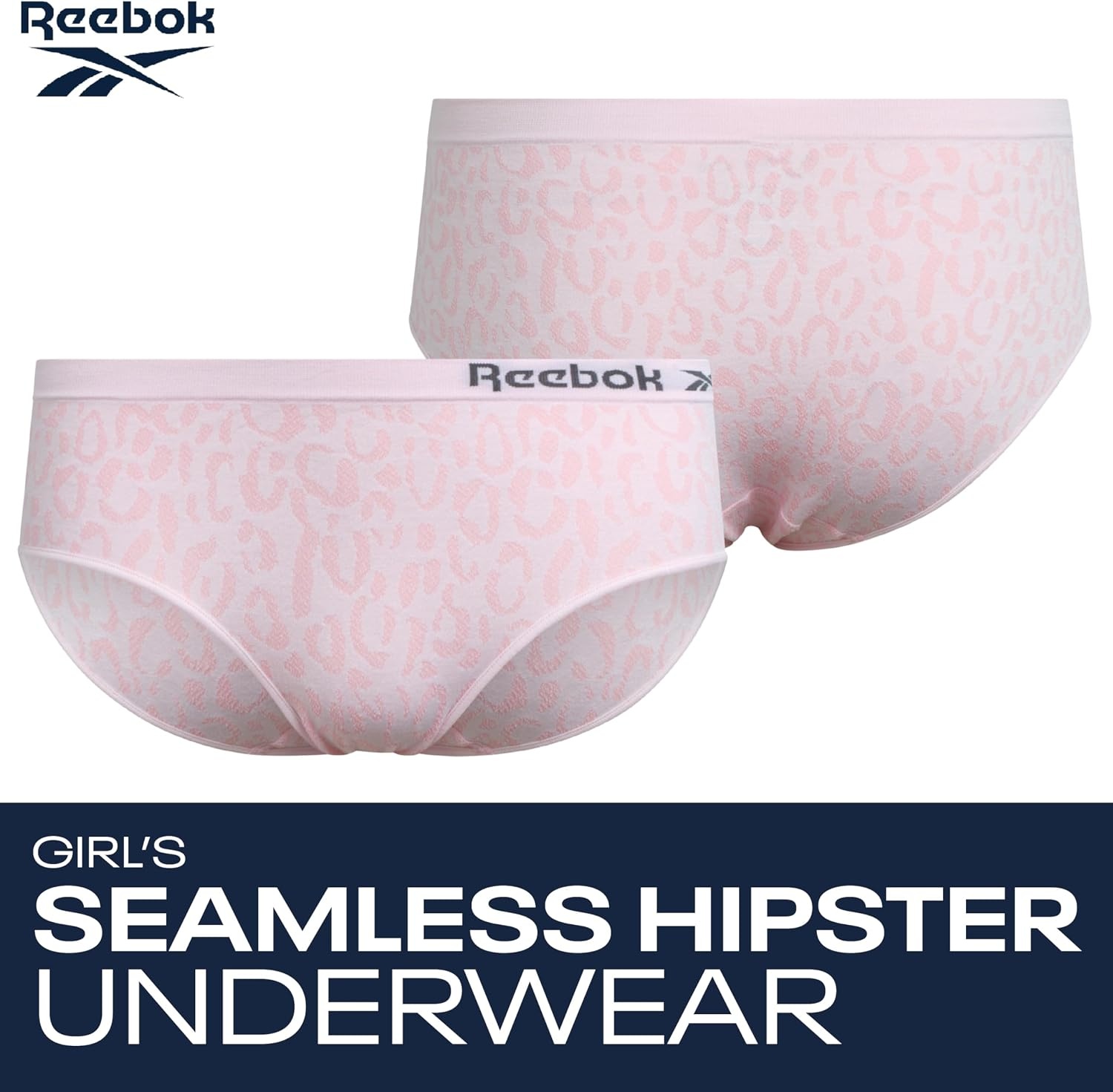 image:imageReebok Girls Hipster Panties 4 Pack Soft Stretch Seamless Underwear Smooth Flexible Fabric with a TagFree Design for IrritationFree Comfort Secure Fit Without Pinching or DiggingWhiteMajolica BlueSteel GreyPink Jacquard