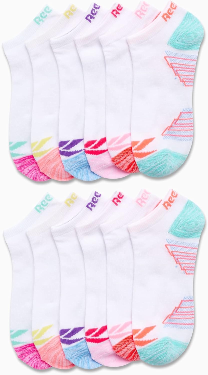 image:imageReebok Girls Low Cut Socks 12 Pack Lightweight Performance Athletic Socks Soft MoistureWicking Fabric with a TagFree Toe Seam for AllDay ComfortWhite Multi