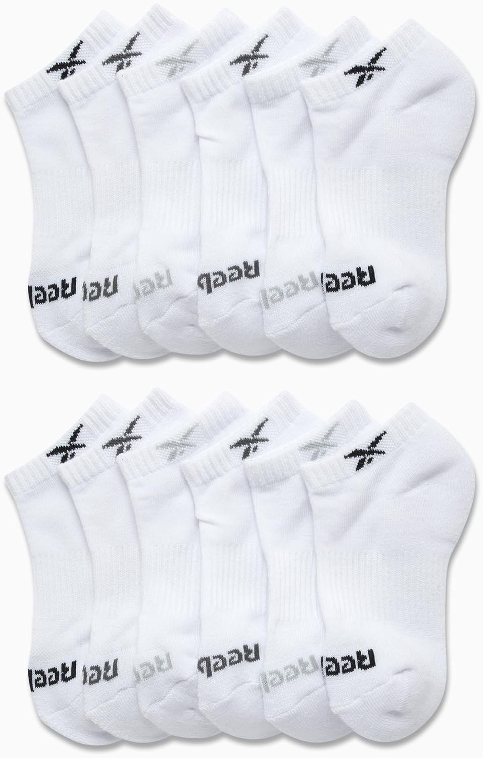 image:imageReebok Girls No Show Socks 12 Pack Performance Cushion Comfort Active Socks Moisturewicking Fabric Seamless Toe Snug Ribbed Cuff Flexible Stretch Fit Machine WashableAll White