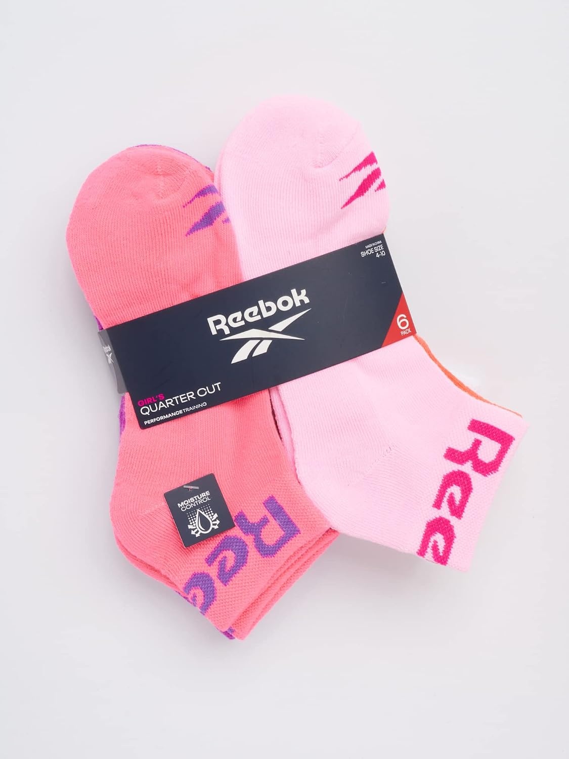 image:imageReebok Girls Quarter Socks 6 Pack MoistureWicking Girls Athletic Socks Cushioned Footbed with a Seamless Toe and Snug LowRise Fit for AllDay ComfortPink Multi