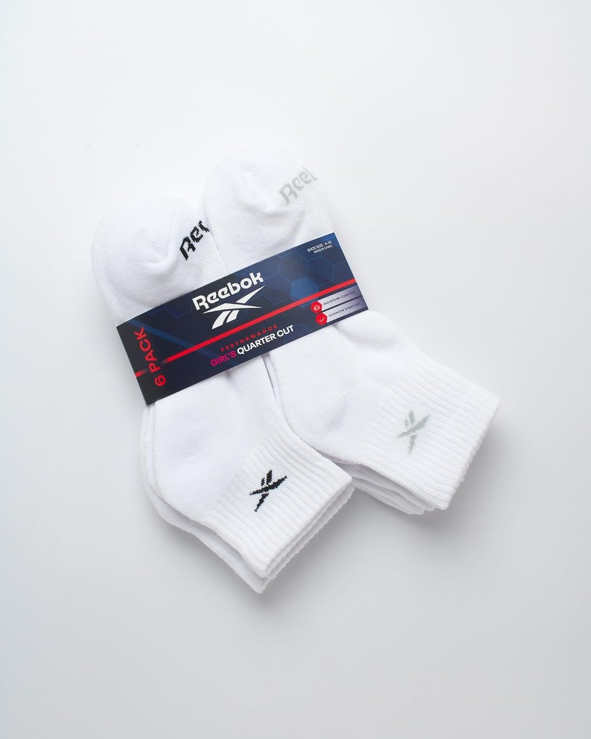 image:imageReebok Girls Quarter Socks 6 Pack MoistureWicking Girls Athletic Socks Cushioned Footbed with a Seamless Toe and Snug LowRise Fit for AllDay ComfortWhite