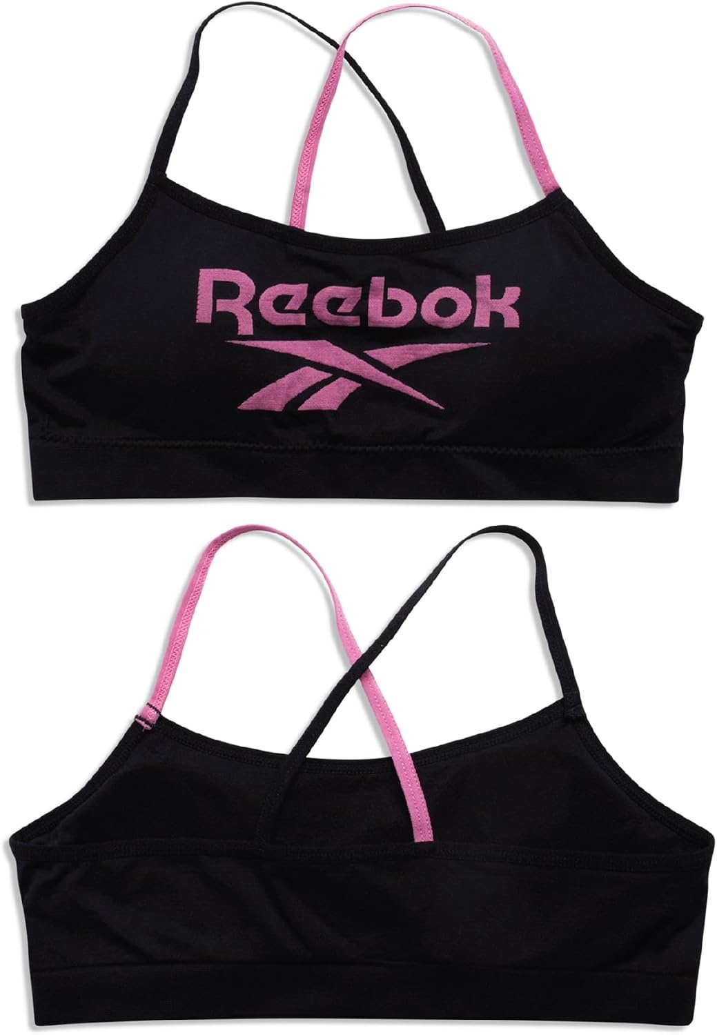 image:imageReebok Girls Training Bras 2 Pack Racerback Bralettes Removable Pads SuperSoft Fabric with a Sporty RacerStyle Back Fit Stays Comfortably in Place Through Dance Gym and PlayBlack JacquardWhite