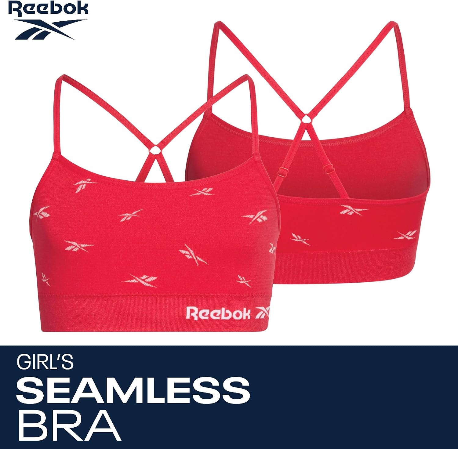image:imageReebok Girls Training Bras 4 Pack Racerback Bralettes Removable Pads SuperSoft Fabric with a Sporty RacerStyle Back Fit Stays Comfortably in Place Through Dance Gym and PlayRed JacquardGrey