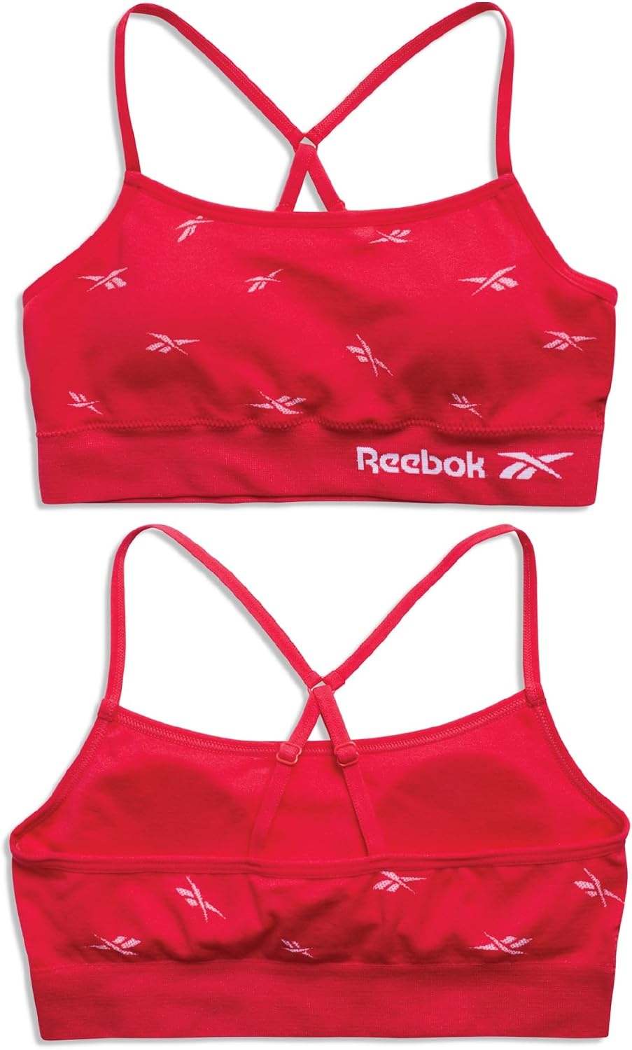 image:imageReebok Girls Training Bras 4 Pack Racerback Bralettes Removable Pads SuperSoft Fabric with a Sporty RacerStyle Back Fit Stays Comfortably in Place Through Dance Gym and PlayRed JacquardGrey