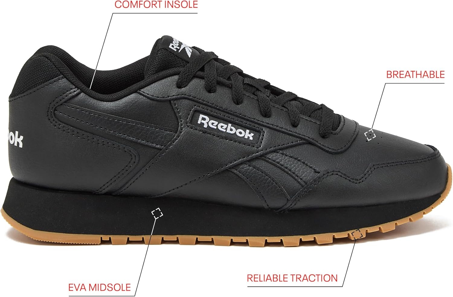 image:imageReebok Glide Sneakers for Men Black or White Tennis Shoes Size 7 to 15BlackWhiteGum