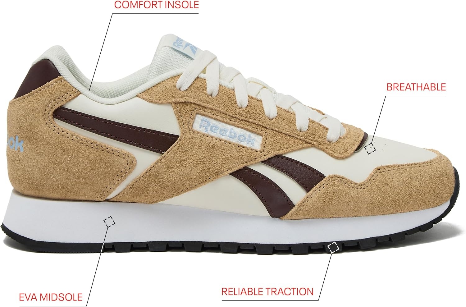 image:imageReebok Glide Sneakers for Men Black or White Tennis Shoes Size 7 to 15ChalkTanUnearthed Brown