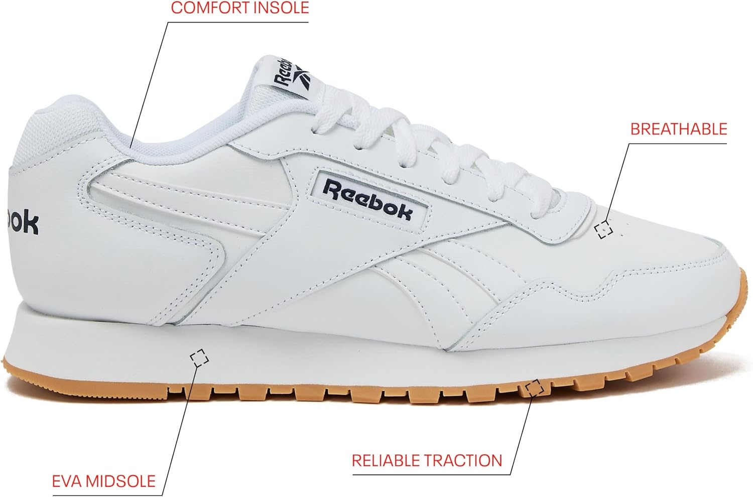 image:imageReebok Glide Sneakers for Men Black or White Tennis Shoes Size 7 to 15WhiteVector NavyGum