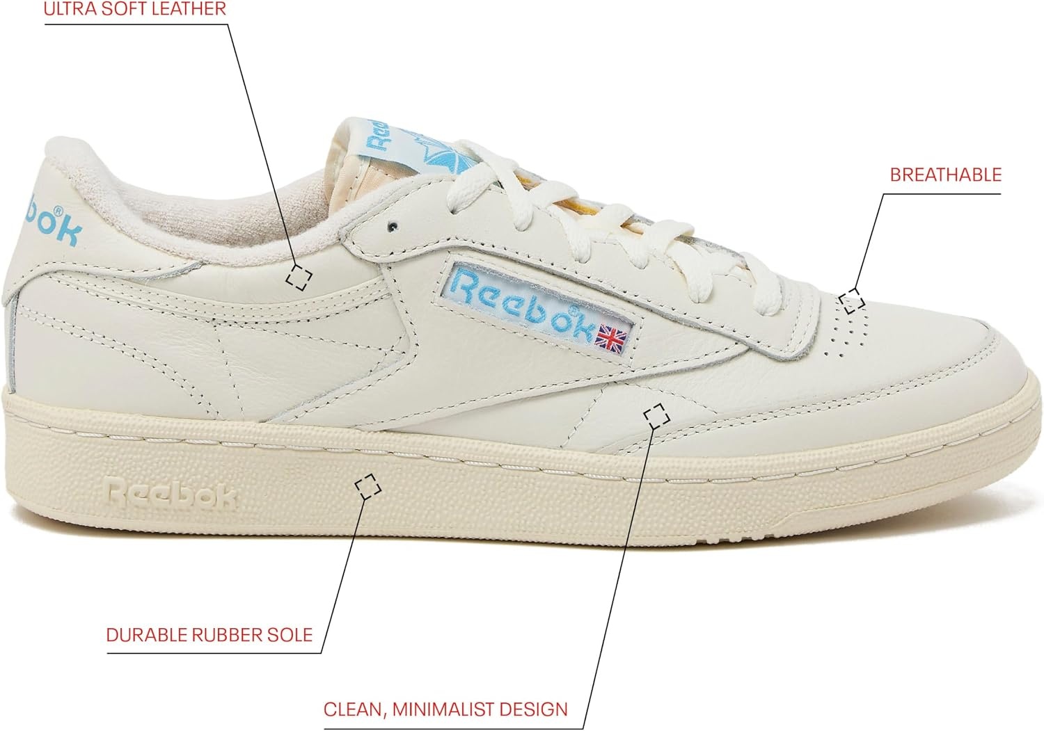 image:imageReebok Mens Club C 85 Vintage Tennis Sneakers for MenChalkAlabasterEssential Blue