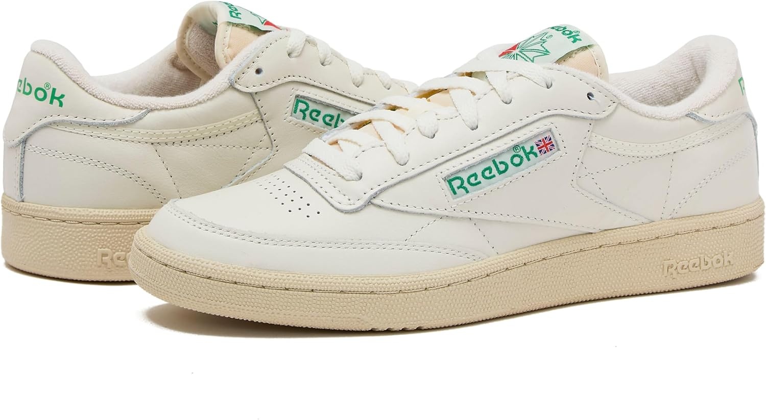 image:imageReebok Mens Club C 85 Vintage Tennis Sneakers for MenTopchalkPaperwhiteGlen Green