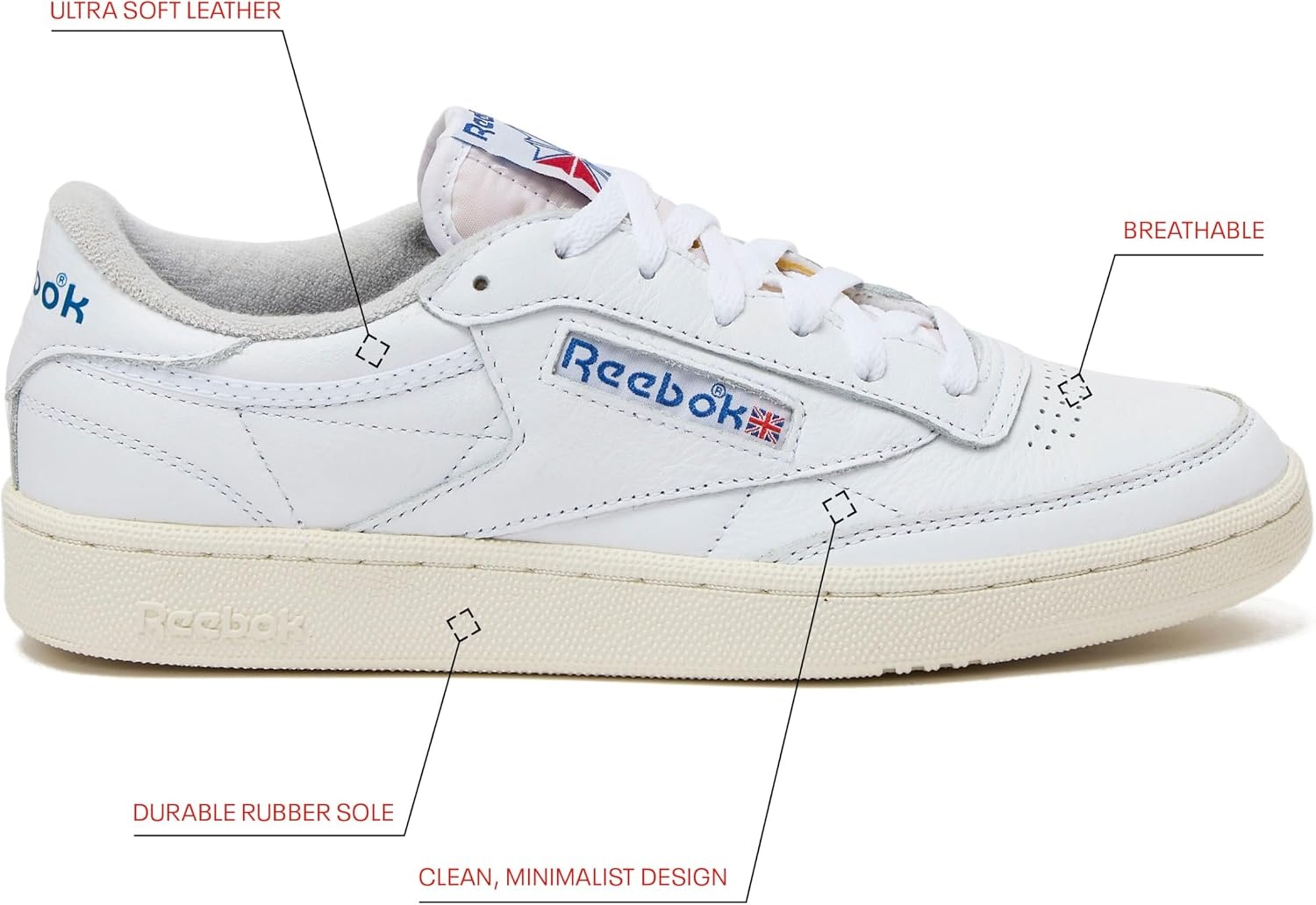 image:imageReebok Mens Club C 85 Vintage Tennis Sneakers for MenWhiteChalkVector Blue