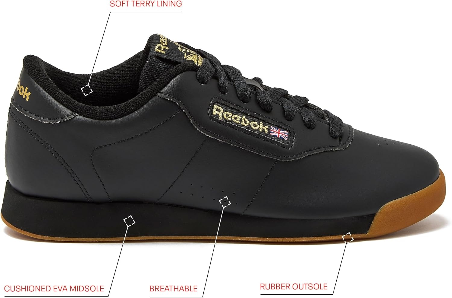 image:imageReebok Princess Sneakers for Women Comfortable Walking or Tennis Womens ShoesBlackGum