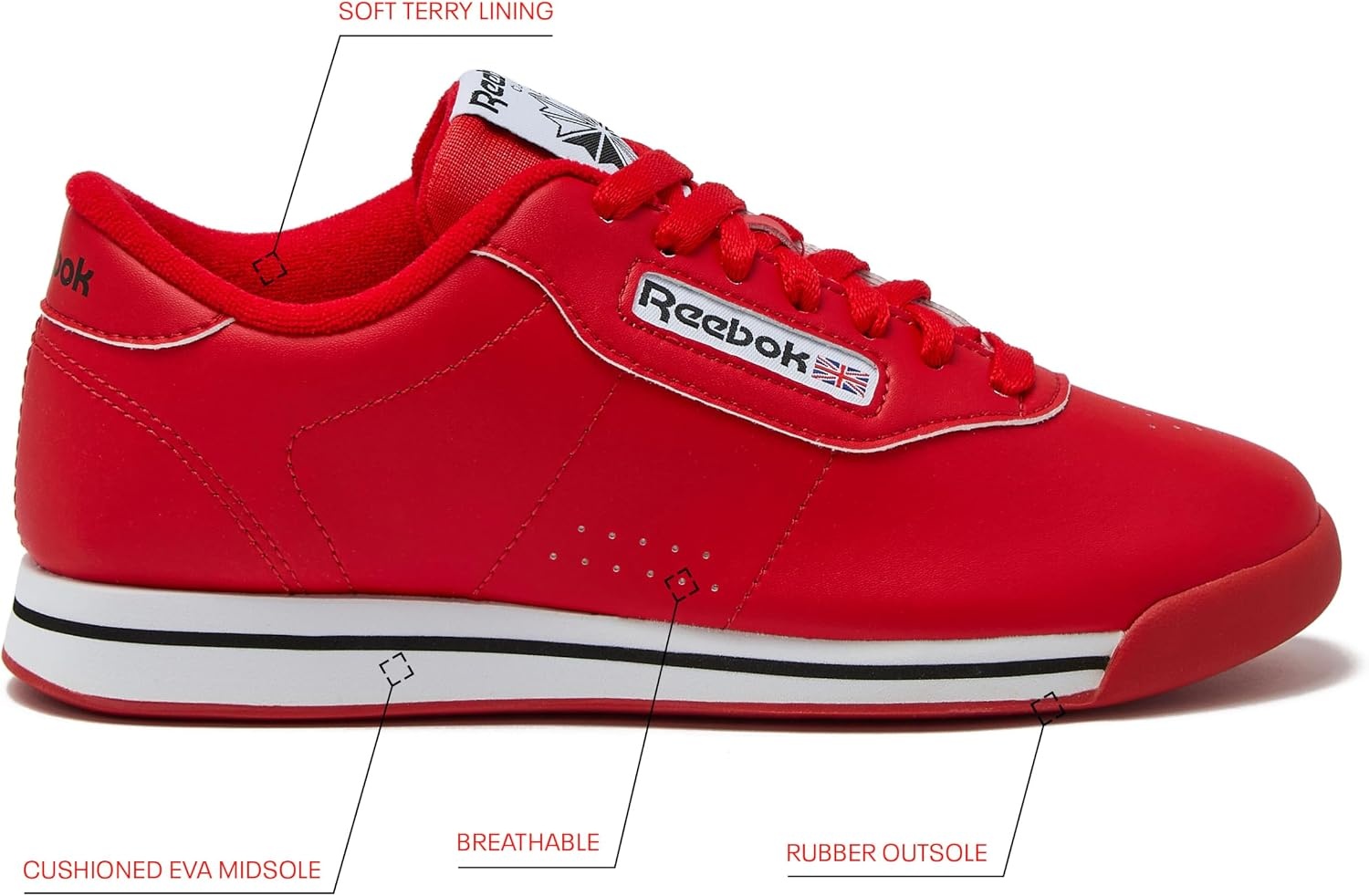 image:imageReebok Princess Sneakers for Women Comfortable Walking or Tennis Womens ShoesTechy RedWhiteBlack