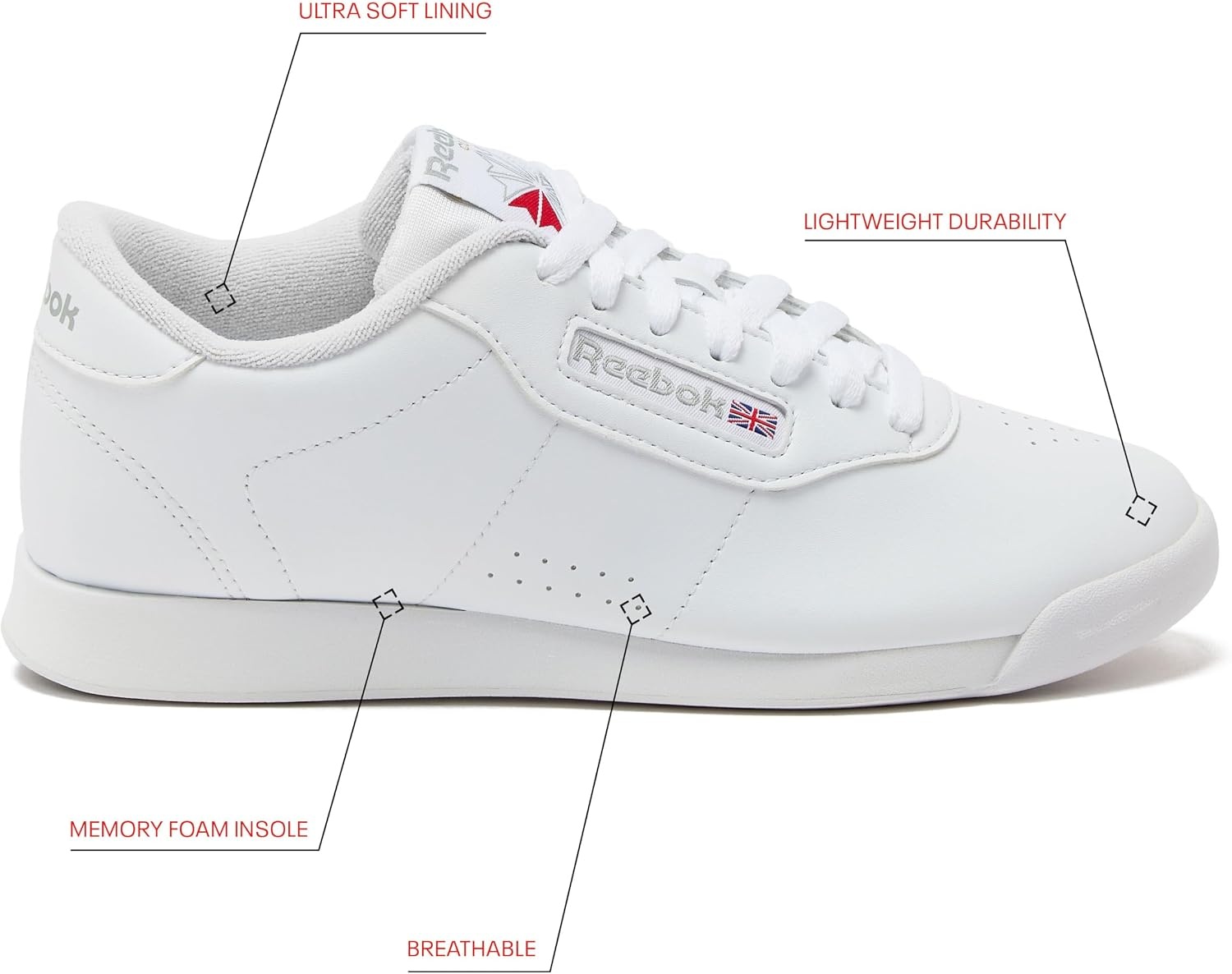 image:imageReebok Princess Sneakers for Women Comfortable Walking or Tennis Womens ShoesUswhite