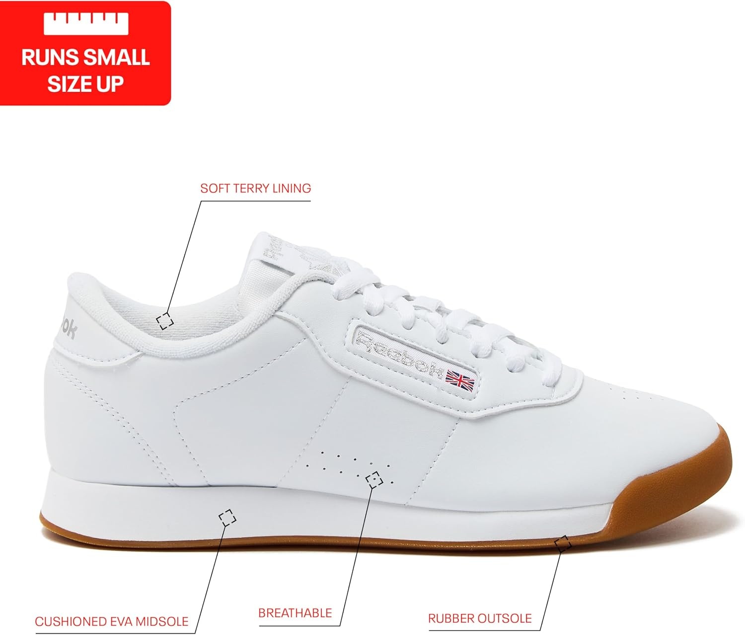 image:imageReebok Princess Sneakers for Women Comfortable Walking or Tennis Womens ShoesWhiteGum