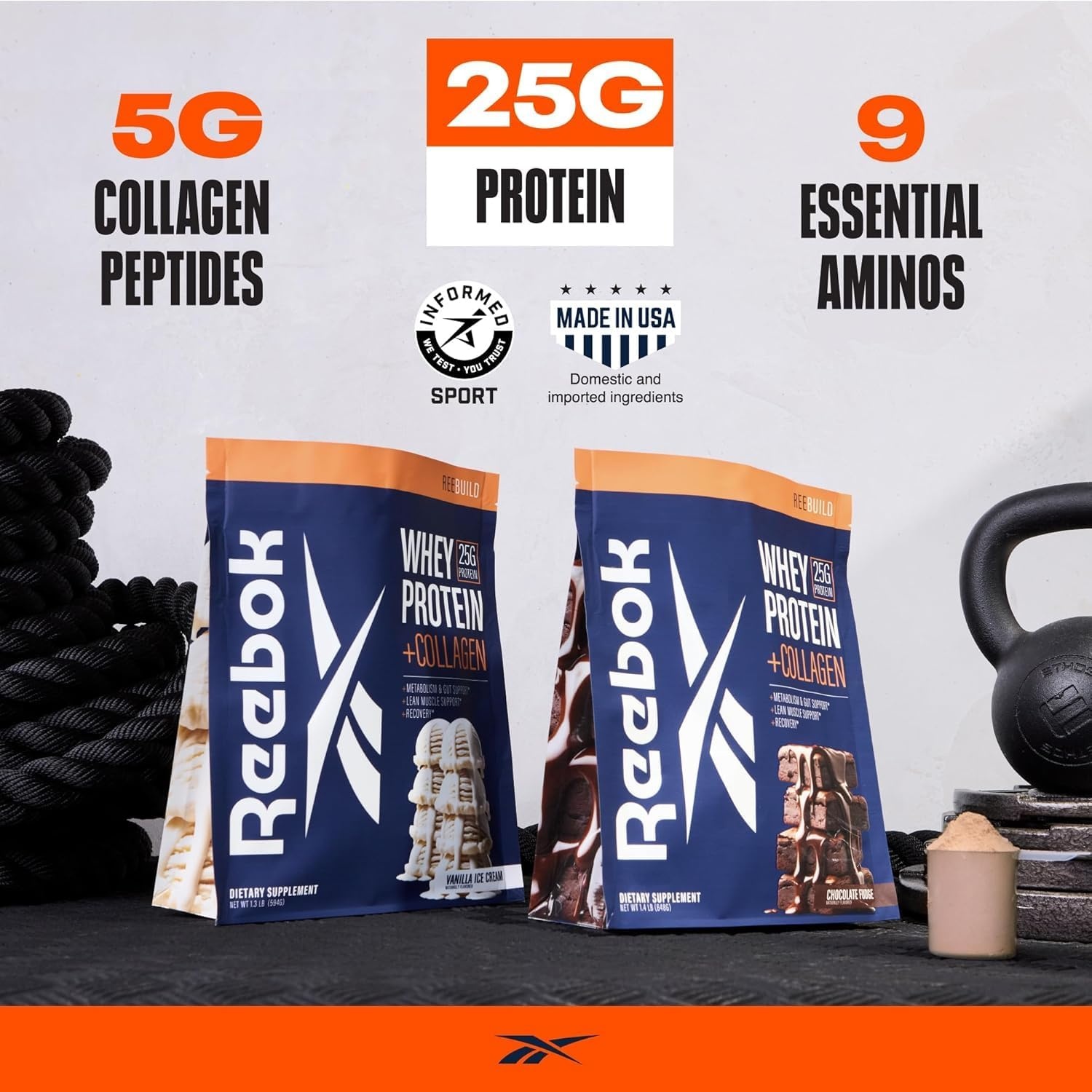 image:imageReebok REEbuild Whey Protein Powder Collagen Chocolate Fudge 14 lb 25g Protein with 9 Essential Amino Acids Muscle Recovery Joint amp Gut Support InformedSport Certified REEbuildVanilla Ice Cream