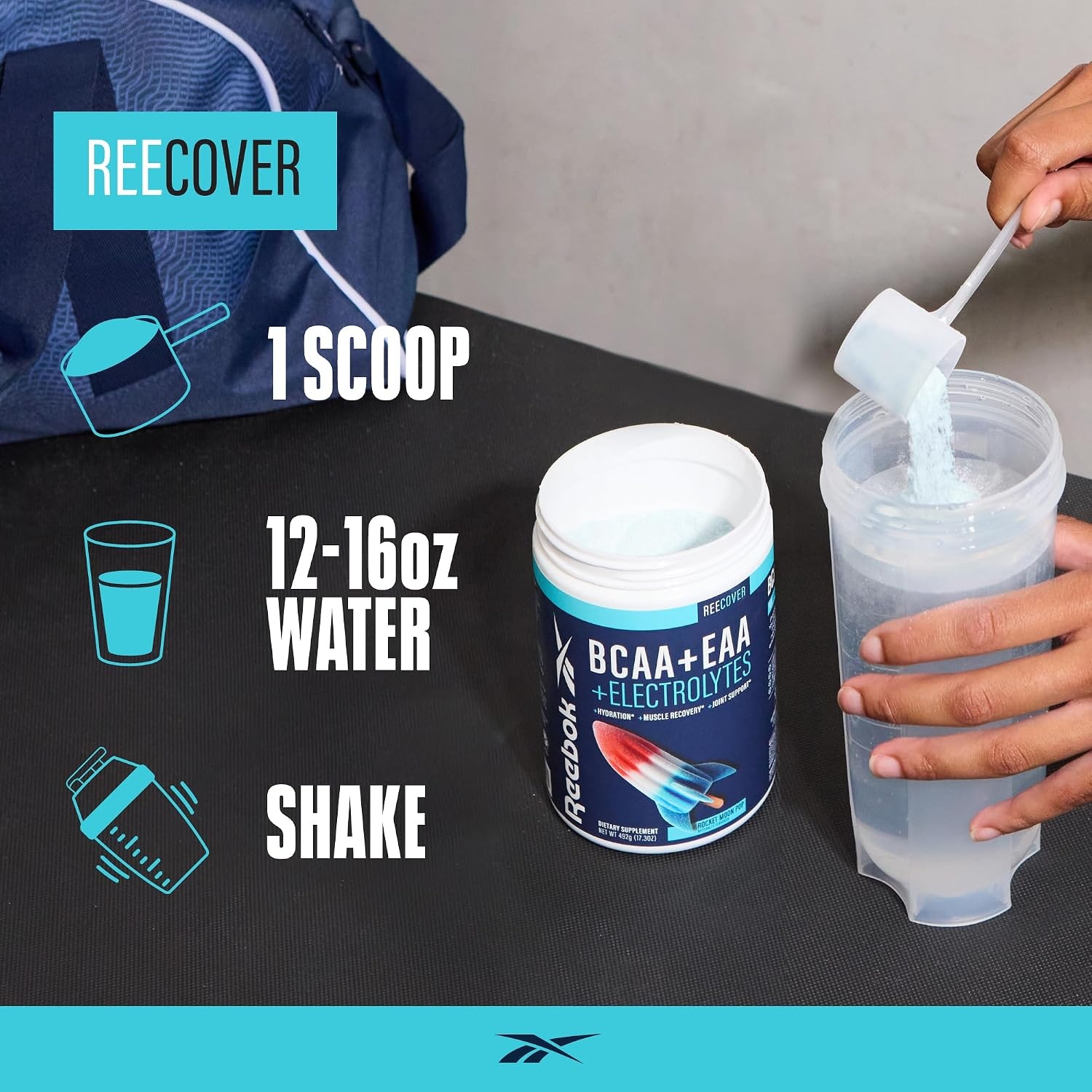 image:imageReebok REEcover Amino Acids Electrolytes Strawberry Lemonade 8g EAAs 5g BCAAs Hydration Matrix Muscle Recovery amp Strength Postworkout 30 ServingsRocket Moon Pop