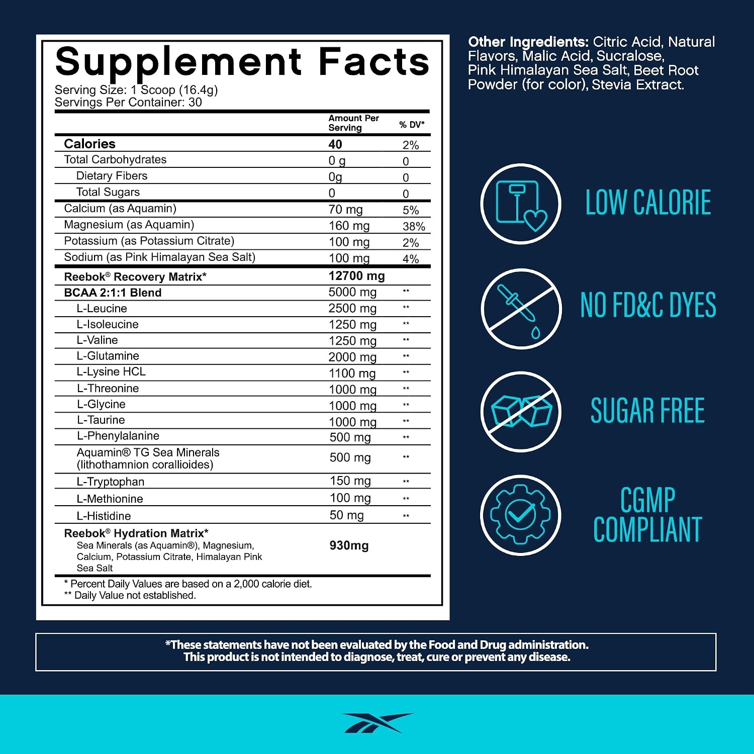 image:imageReebok REEcover Amino Acids Electrolytes Strawberry Lemonade 8g EAAs 5g BCAAs Hydration Matrix Muscle Recovery amp Strength Postworkout 30 ServingsStrawberry Lemonade