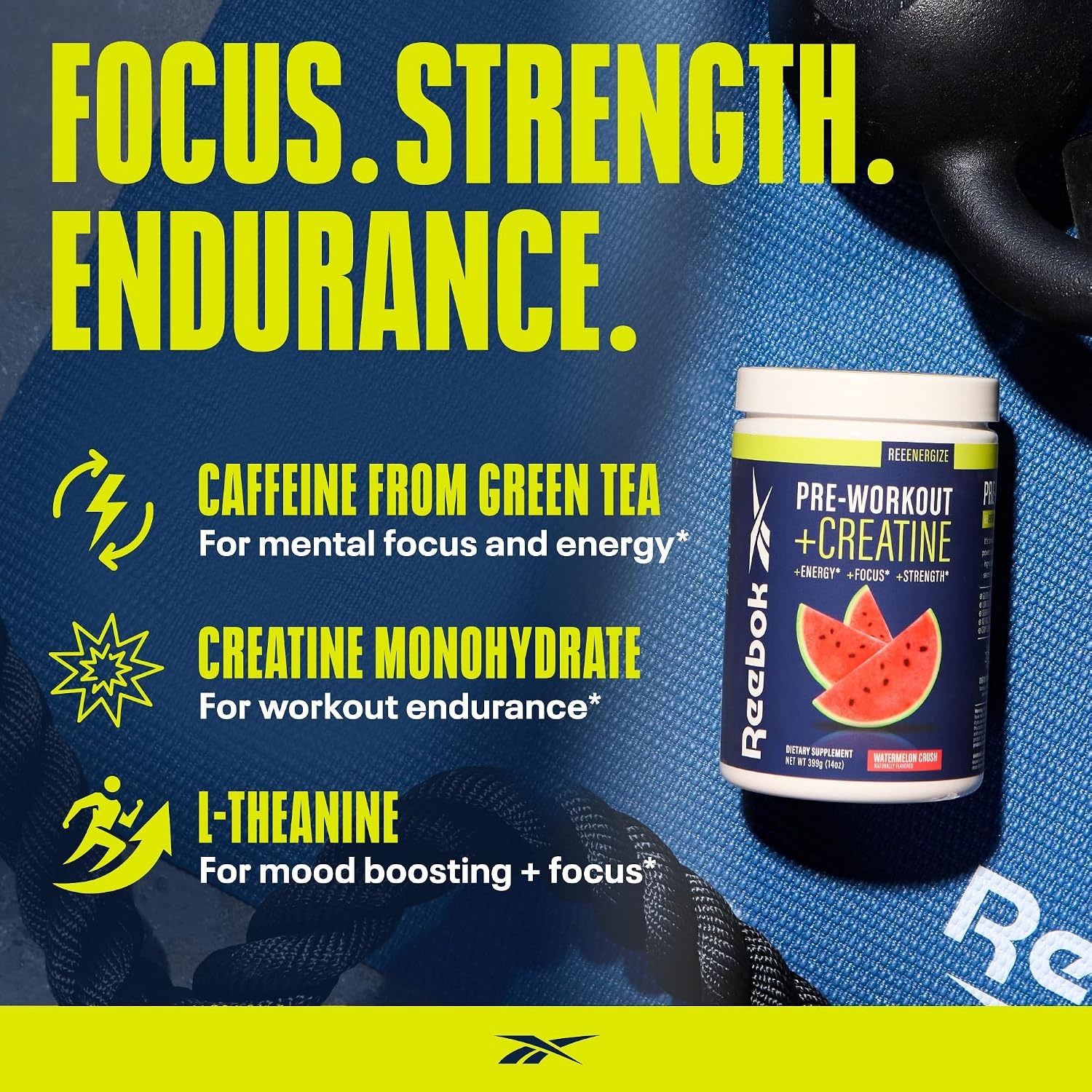 image:imageReebok REEenergize PreWorkout Creatine Powder Watermelon Crush 3g Creatine Monohydrate 200mg Natural Caffeine Clean Energy for Strength Focus amp Pump Informed Sport CertifiedWatermelon Crush