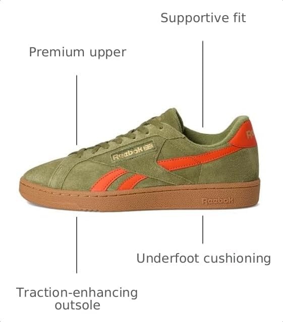 image:imageReebok Unisex Adult Club C Grounds SneakersDeepolivePump OrangeGum