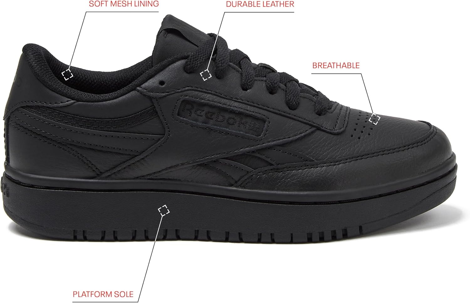 image:imageReebok Womens Club C Double Revenge Platform Tennis Shoes for Women Fashion Womens SneakersBlackBlackBlack