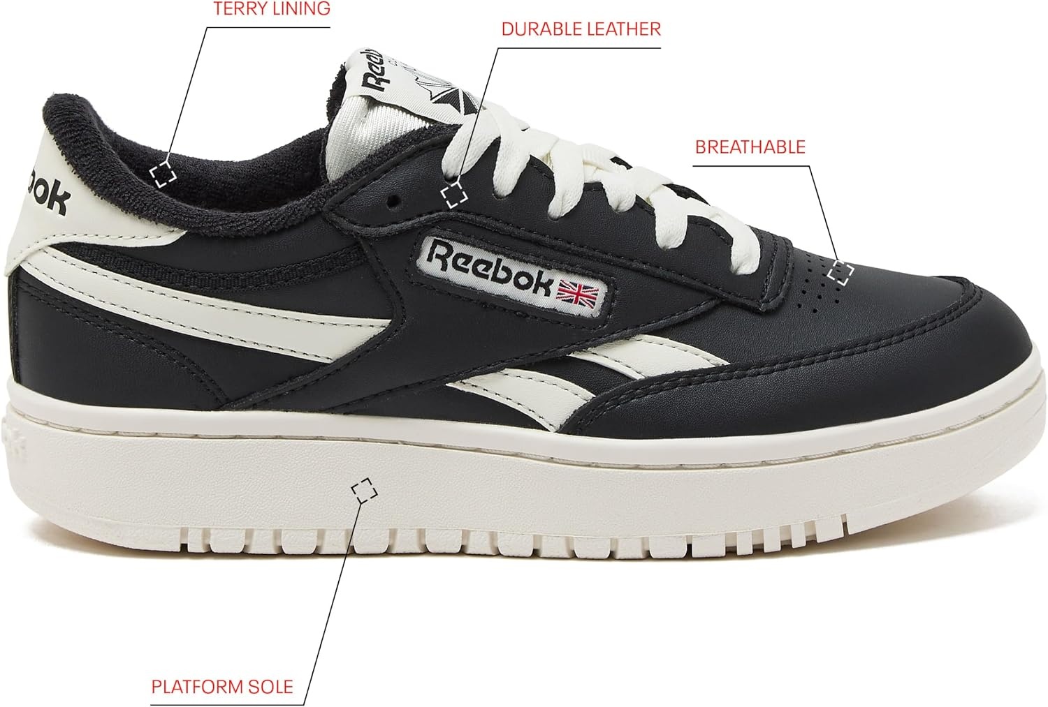 image:imageReebok Womens Club C Double Revenge Platform Tennis Shoes for Women Fashion Womens SneakersBlackBlackChalk