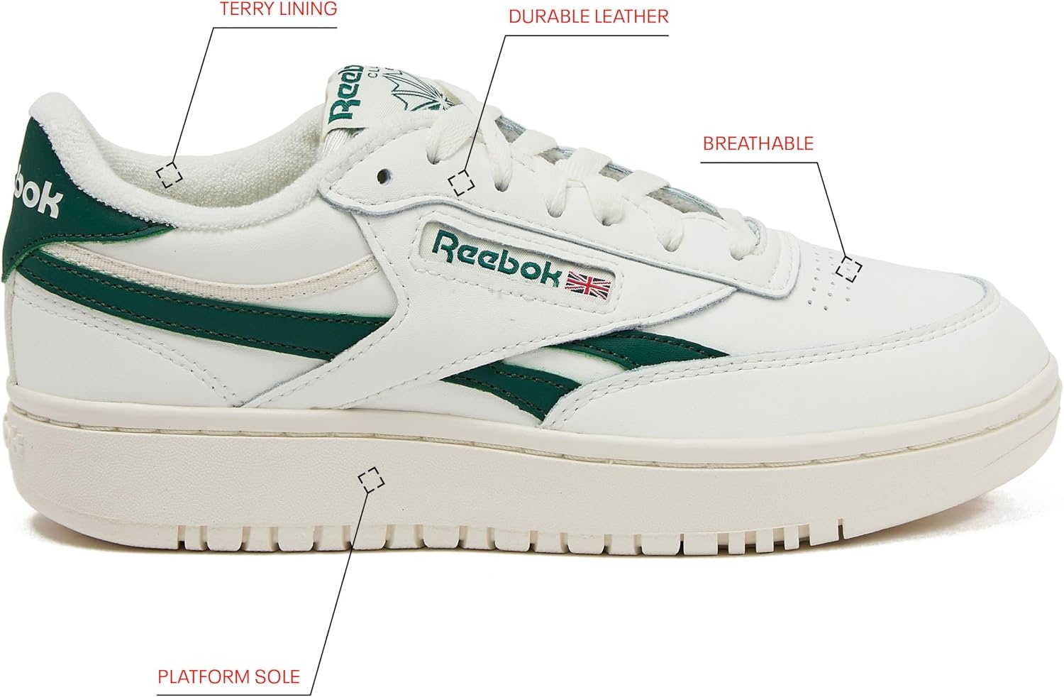 image:imageReebok Womens Club C Double Revenge Platform Tennis Shoes for Women Fashion Womens SneakersChalkChalkDark Green