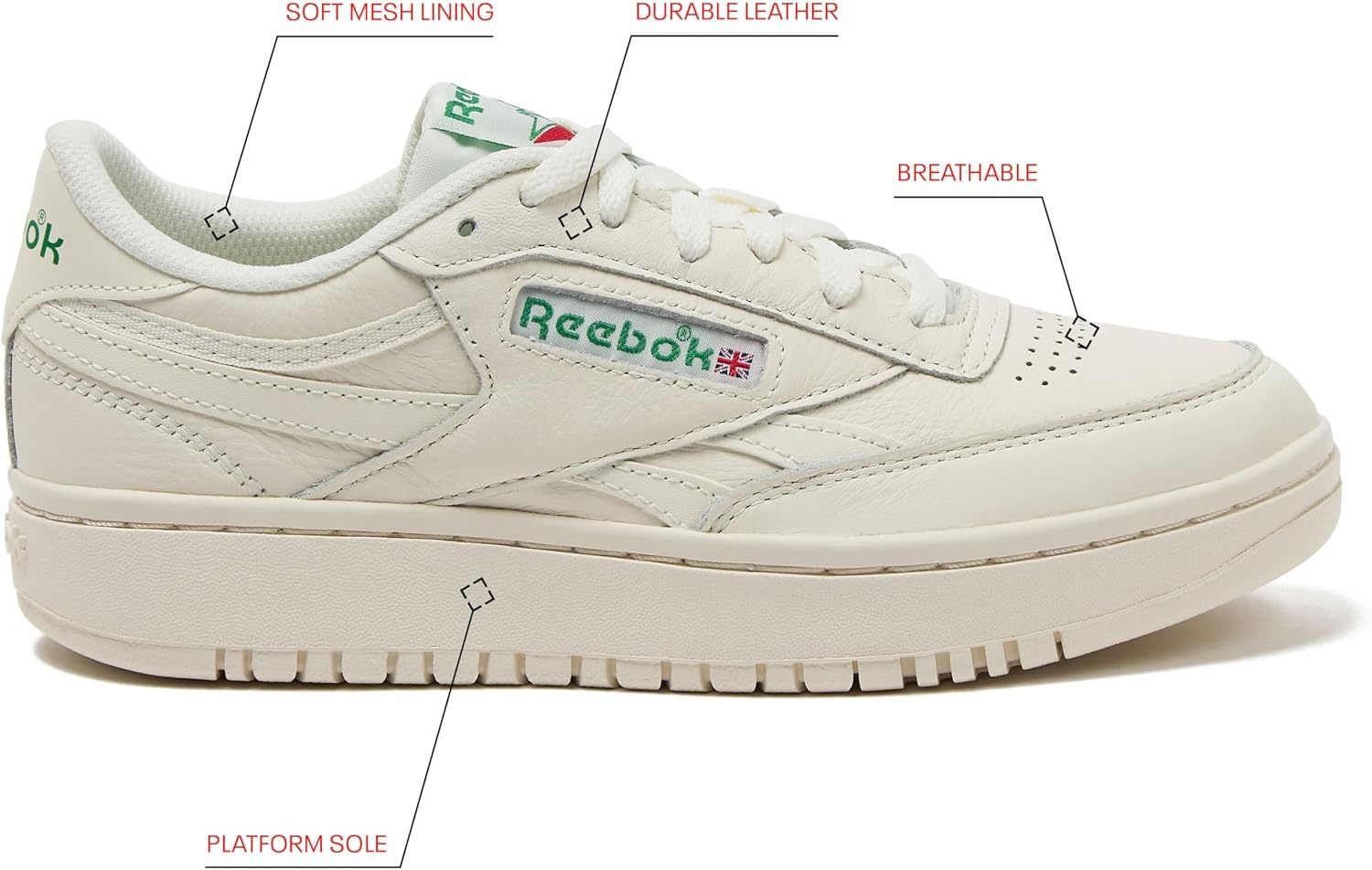 image:imageReebok Womens Club C Double Revenge Platform Tennis Shoes for Women Fashion Womens SneakersChalkGreen No Side Stripe