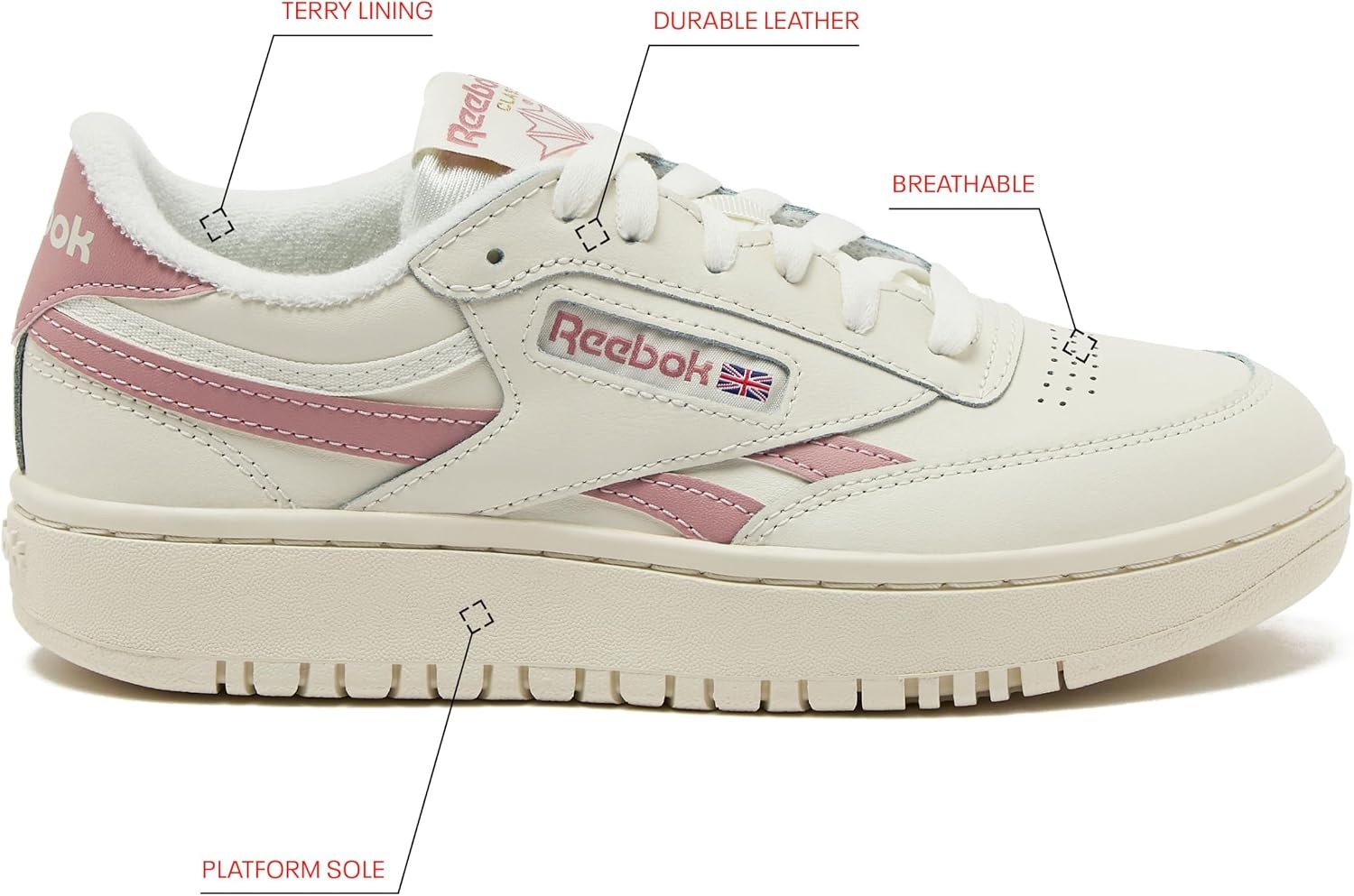 image:imageReebok Womens Club C Double Revenge Platform Tennis Shoes for Women Fashion Womens SneakersChalkSmokey RoseChalk