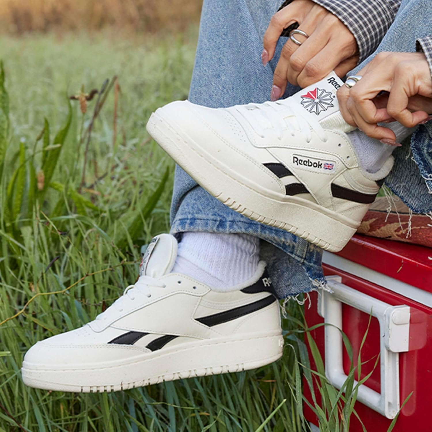 image:imageReebok Womens Club C Double Revenge Platform Tennis Shoes for Women Fashion Womens SneakersChalkSmokey RoseChalk