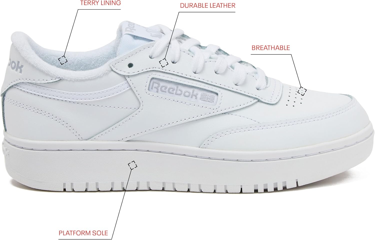 image:imageReebok Womens Club C Double Revenge Platform Tennis Shoes for Women Fashion Womens SneakersFootwear WhiteFootwear WhiteCold Grey 2