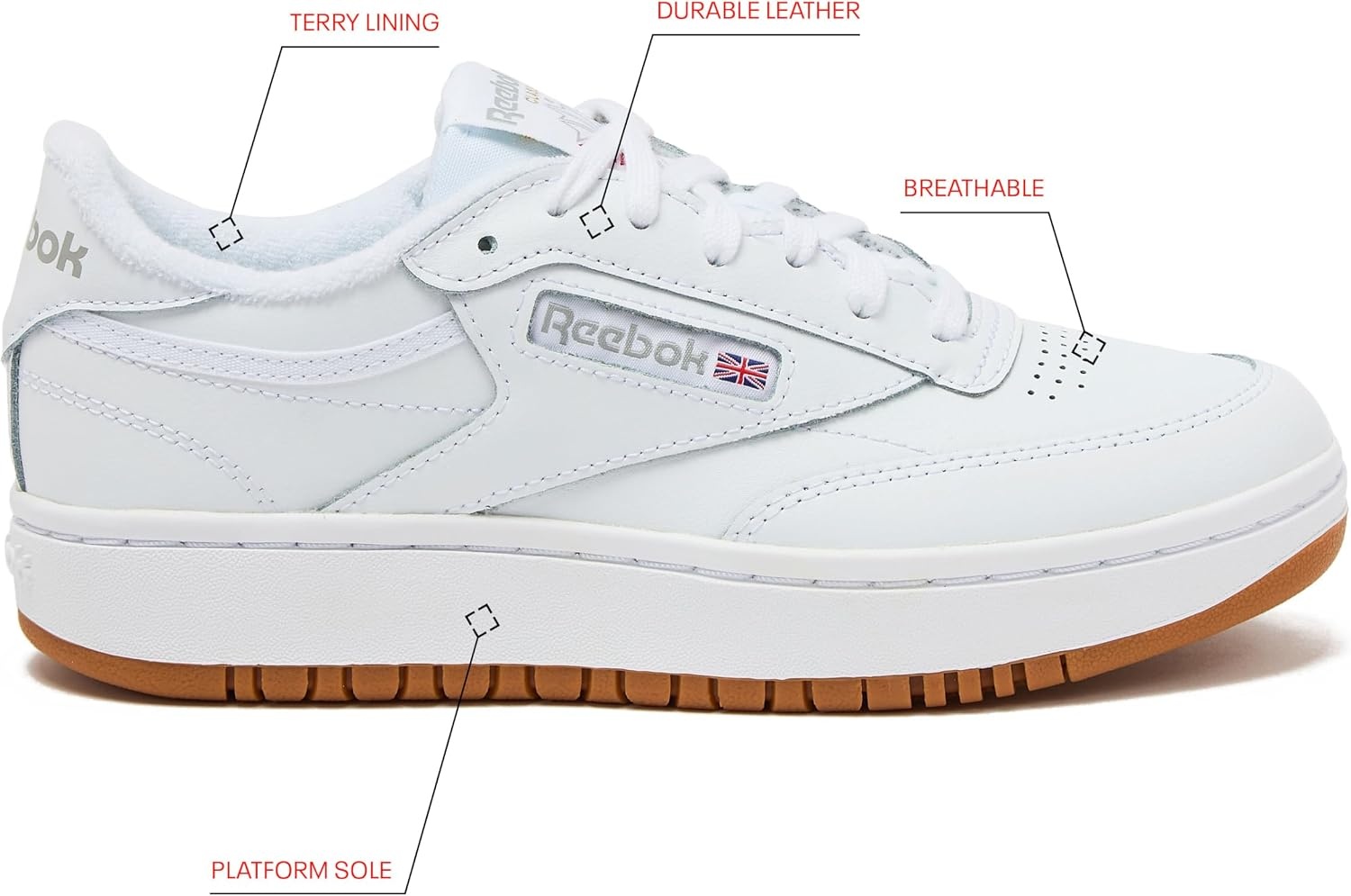 image:imageReebok Womens Club C Double Revenge Platform Tennis Shoes for Women Fashion Womens SneakersWhiteReebok Gum 07White